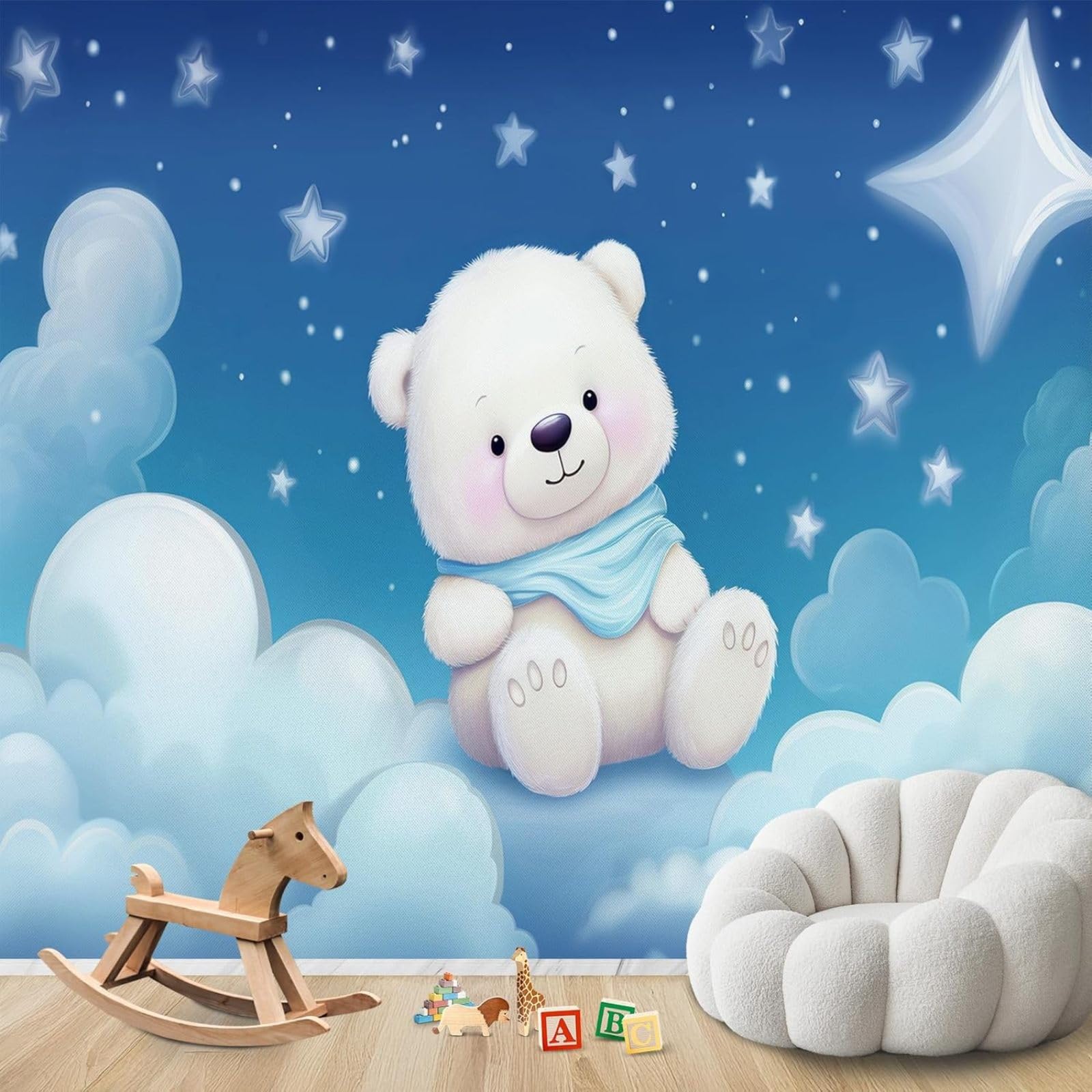 hgjdjhnf Photo Wallpaper Polar Bear Children's Room Bears Baby Room Non-Woven ModernLiving Room Bedroom Children's RoomDecoration Motif Wallpaper,150cmx105cmSticker - Background- Painti