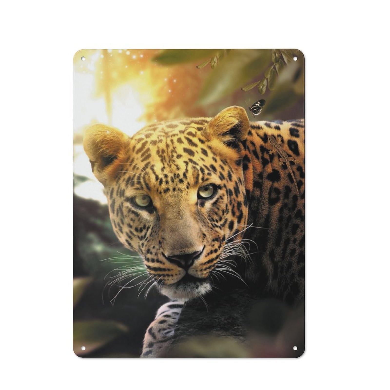 Metal Plaque 40x30cm with Leopard And Butterfly for Pub Or Café, Rustic Decor, for Pub Decor Enthusiasts