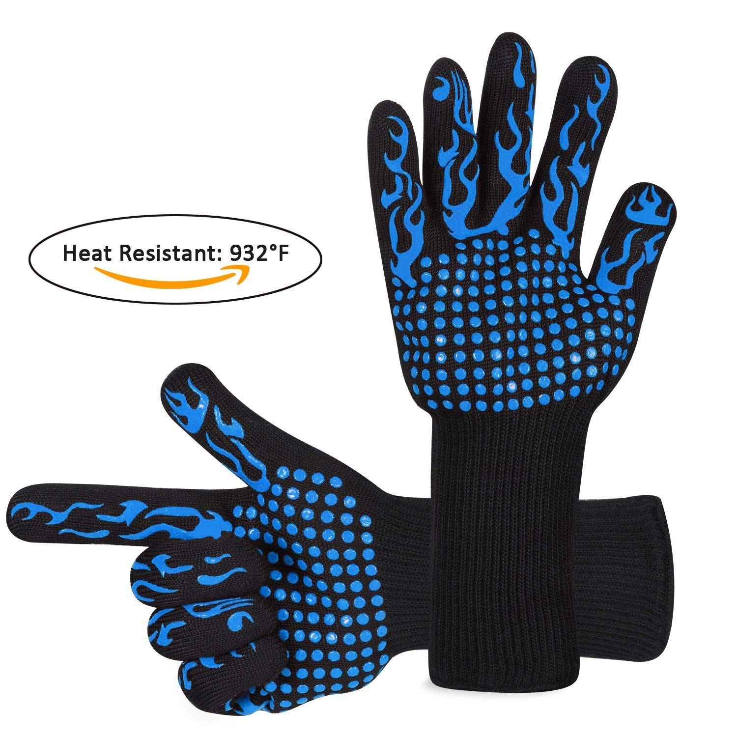 Odporna na ciepło Rękawiczki Rękawice BBQ, 932 ° F Rękawice ogrzewacze do grillowania, piekarnika, grillowania, kominka, pieczenia, gotowanie, (Color : Blue, UnitCount : 1 Pairs)