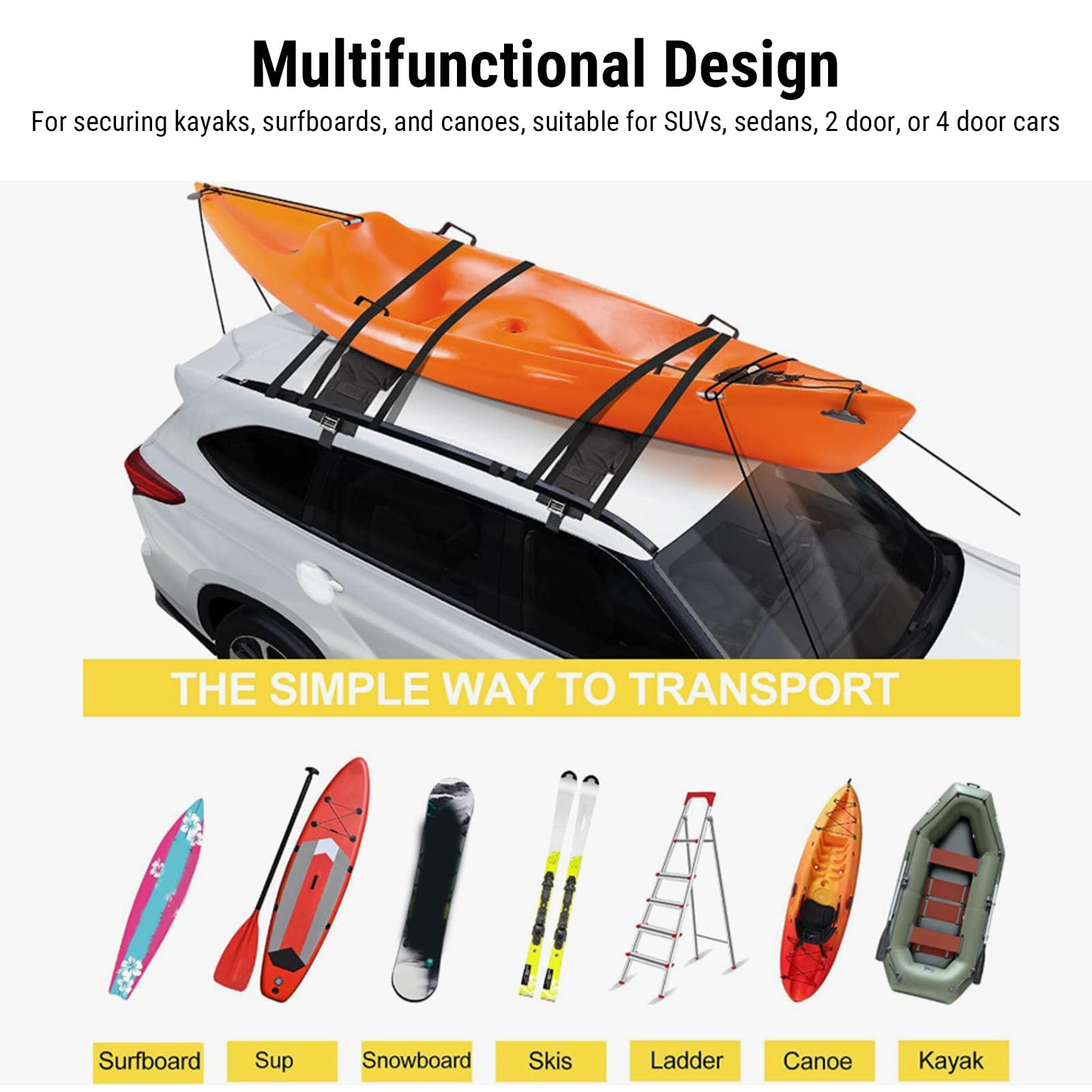 Car Soft Roof Rack Pads, 2pcs Universal Anti Slip Roof Rack Pads für Kajaks, Surfboards – Passt zu SUVs, Limousinen, 2/4 Türigen Autos