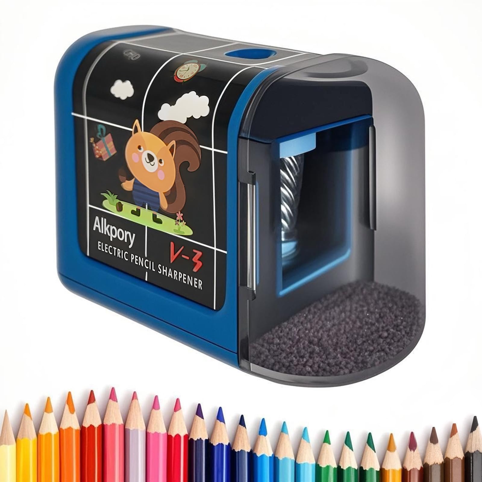 Alkpory Electric Pencil Sharpener for Kids – Battery Powered, Auto Stop, Safe Cartoon Design, Fits No.2 and Colored Pencils, Portable Sharpener for