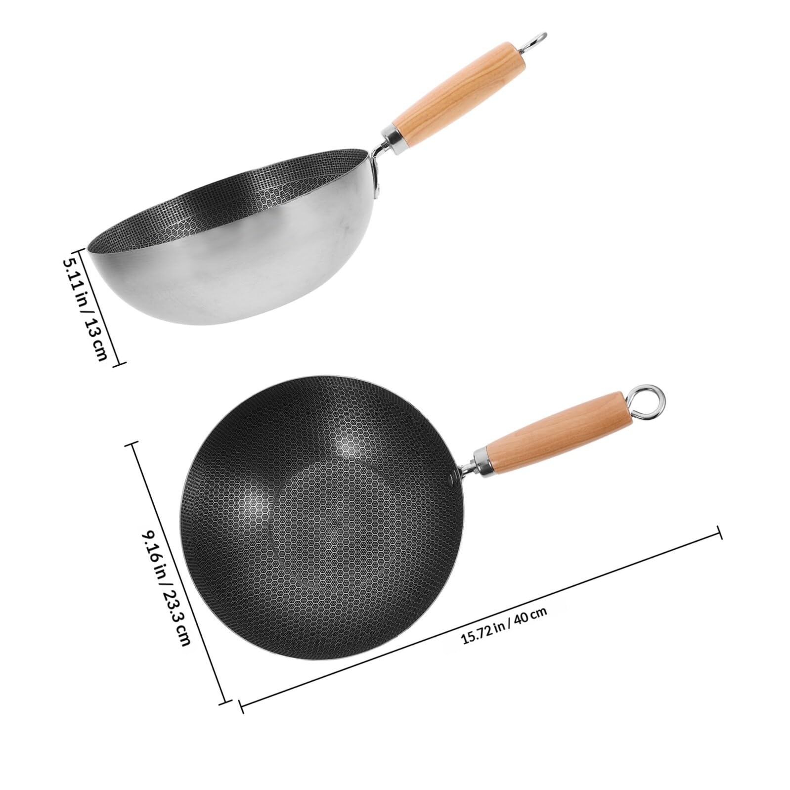VOSAREA Wok pour Plaque à Induction en Acier Inoxydable Revêtement Antiadhésif Nid D'abeille, Poignée Ergonomique, Cuisine et Grill