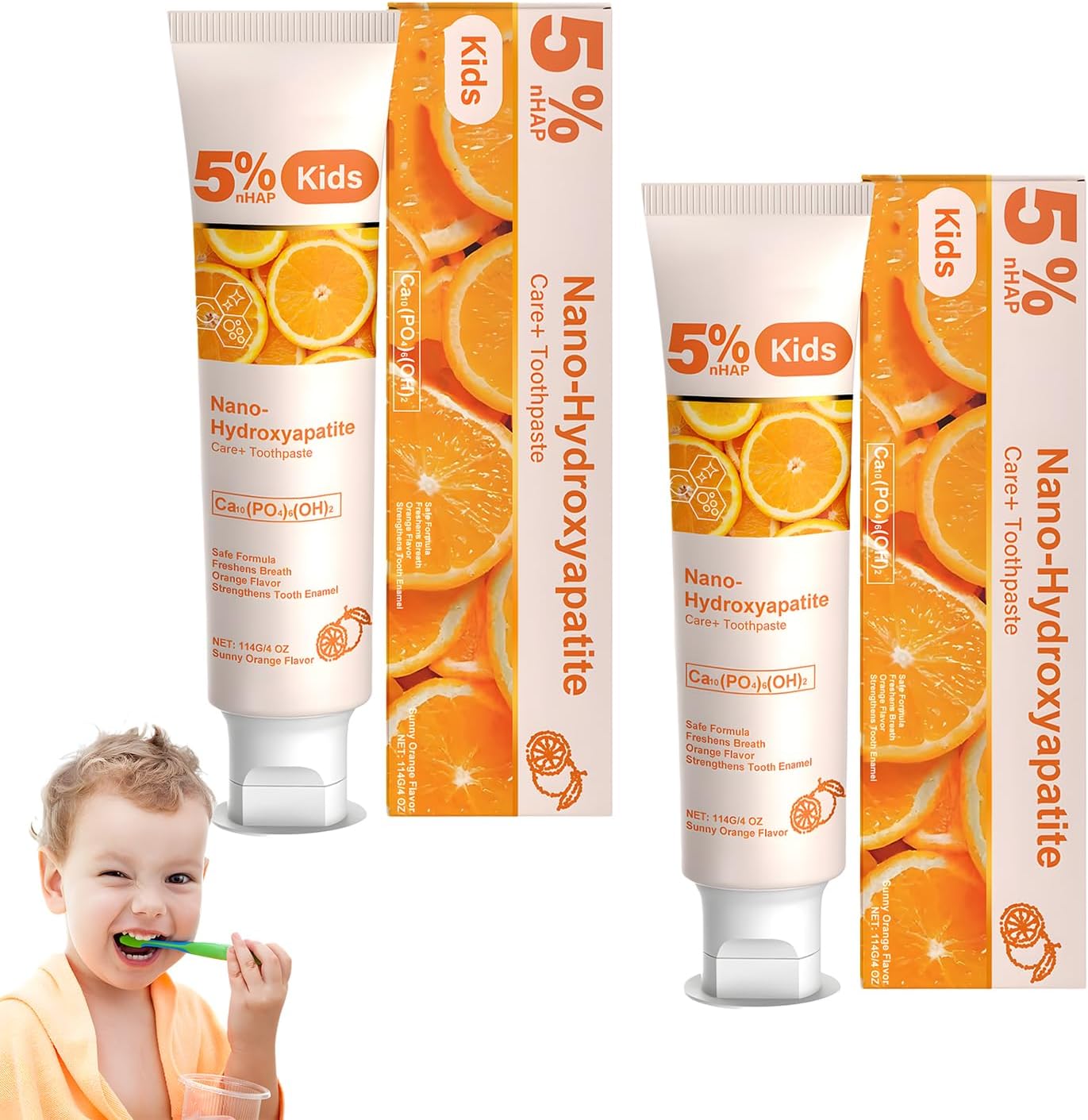 Pack of 2 Hydroxylapatite Toothpaste for Kids Toothpaste Without Fluoride Children Hydroxyapatite Toothpaste for Children Toothpaste Hydroxyapatite Without Fluoride 114 g, Sweet Orange Flavour
