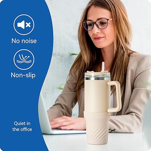 Miniatura 7 de Botas altas de silicona para vaso Stanley de 40 onzas, accesorios para Stanley Cup de 40 onzas, protector inferior completo, antideslizante (gris,