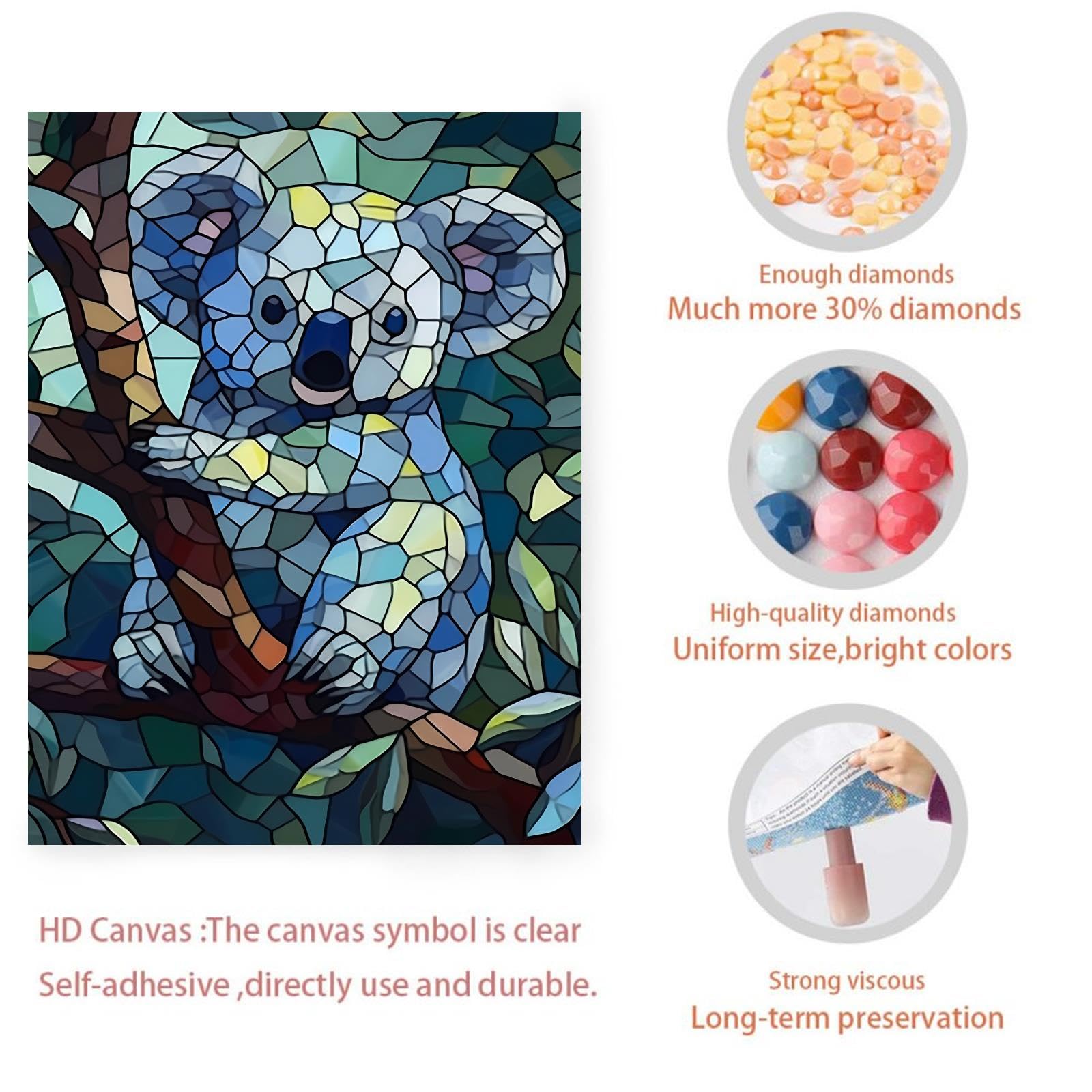 Diamond Painting Kit Kit De Diamond Painting 5D "Baby Koala" - Cuadro De Diamantes De 37x48 Cm, Incluye Herramientas Y Diamantes Incluye Herramientas Cera