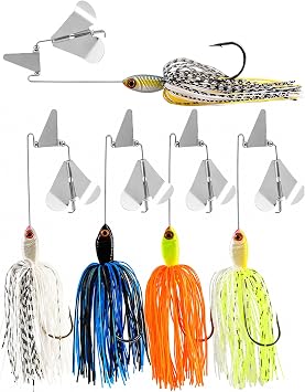 5-Pack Buzzbait Fishing Lure Topwater Bass Lures with Silicone Skirts, Sharp Hooks & 3D Eyes Great Spinner baits for Heavy Cover, Murky Water & Pressured Fisheries