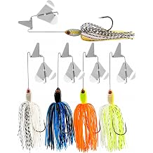 5-Pack Buzzbait Fishing Lure Topwater Bass Lures with Silicone Skirts, Sharp Hooks & 3D Eyes Great Spinner baits for Heavy Cover, Murky Water & Pressured Fisheries