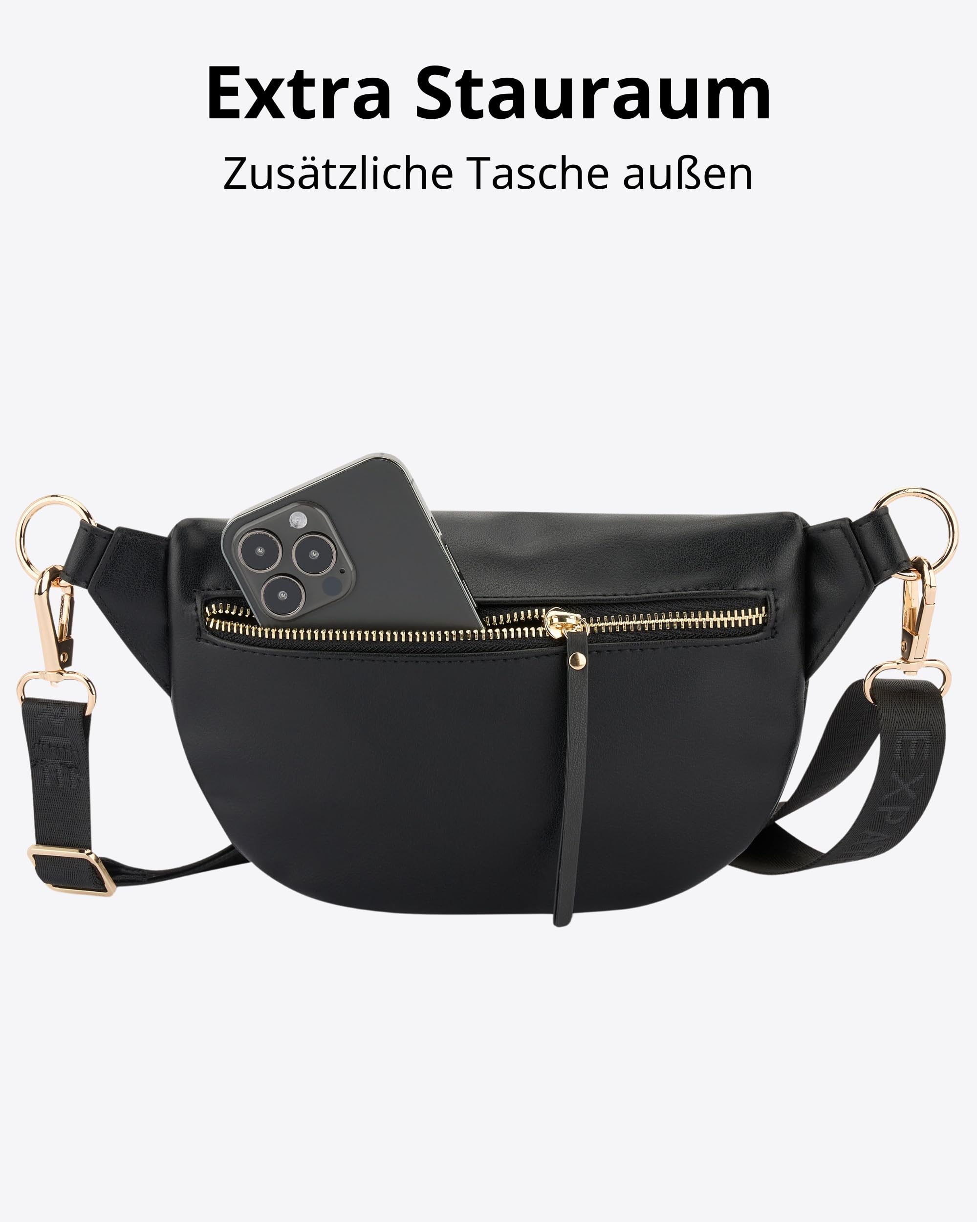 Expatrié Bauchtasche Damen Schwarz - Alice Small - Gürteltasche für Festival, Reisen & Alltag aus Veganem Leder - Brusttasche Stylisch - Wasserabweisend
