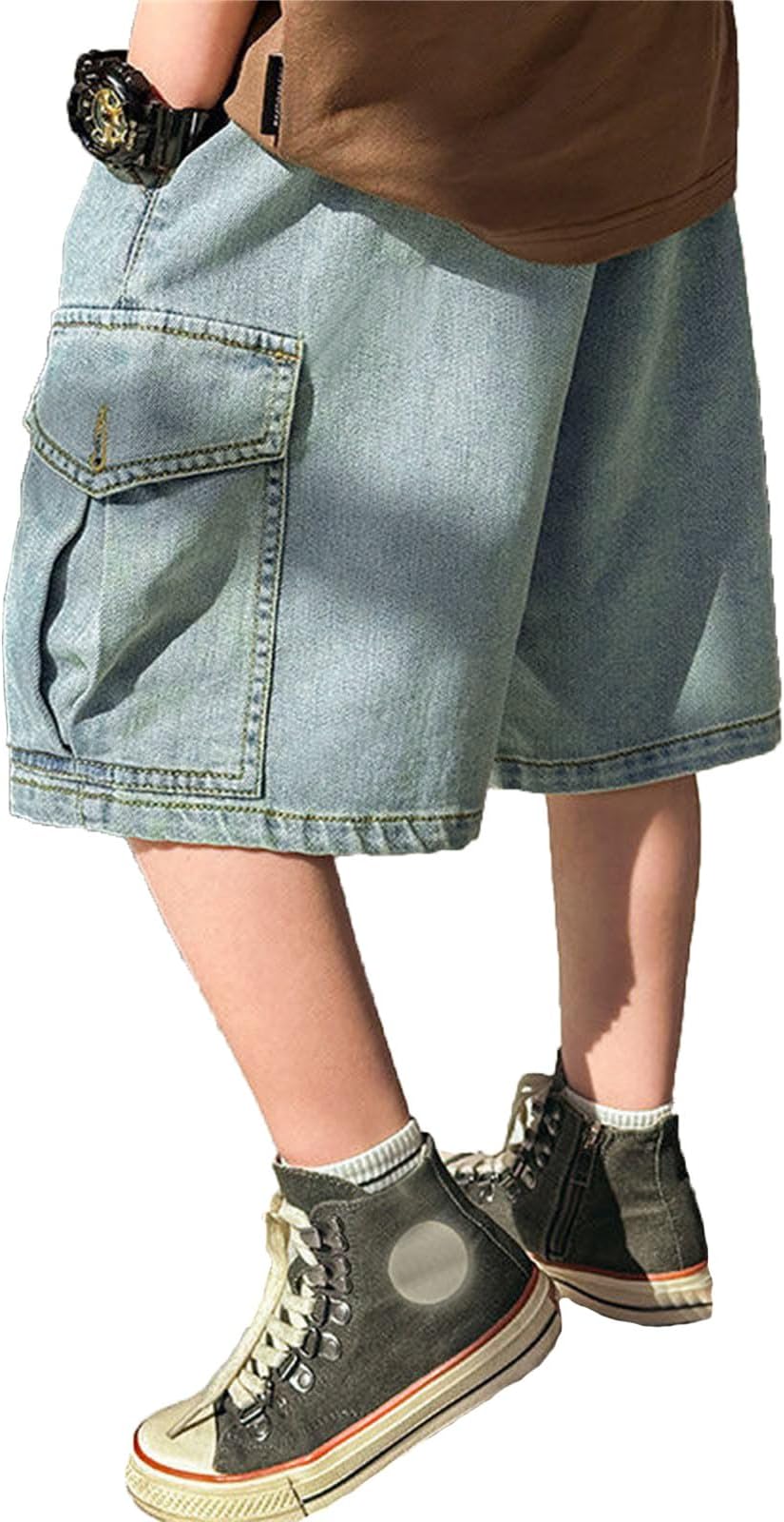 2026 Boys' Fashion Work Wear Jeans Retro Children's Summer Clothing Shorts 2 12 Years Old T-Shirt Trousers Boys 92