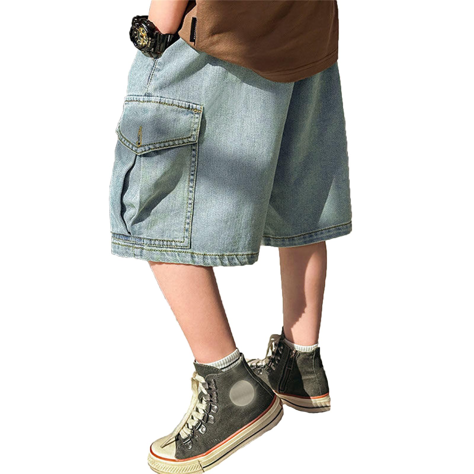 2026 Boys' Fashion Work Wear Jeans Retro Children's Summer Clothing Shorts 2 12 Years Old T-Shirt Trousers Boys 92