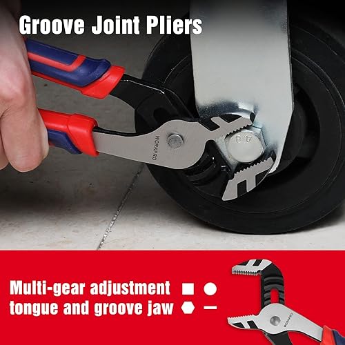 Miniatura 6 de WORKPRO Juego de alicates de 4 piezas, juego de herramientas de construcción CR-V de alta calidad, incluye nariz larga, corte diagonal, junta de Rojo