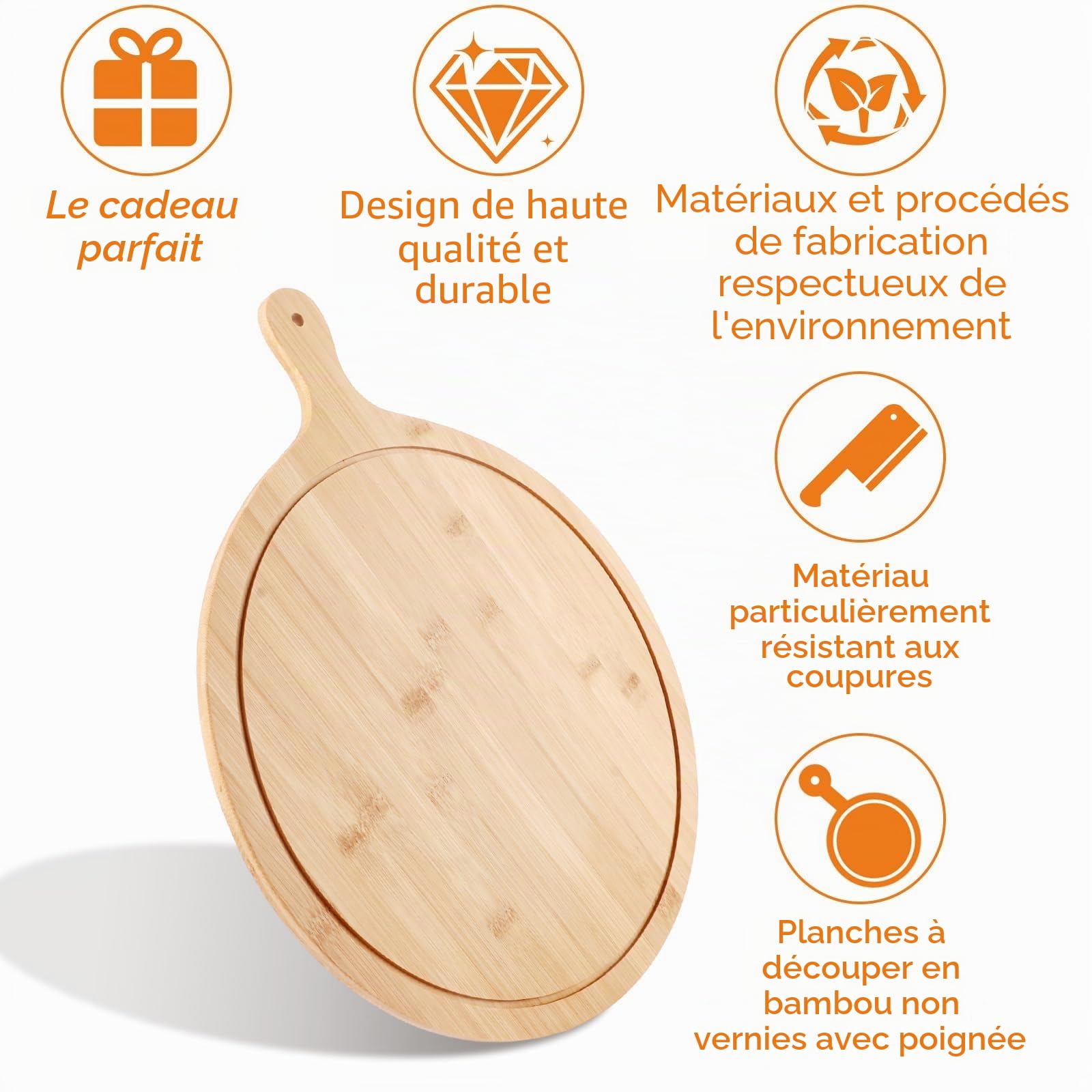 Lot de 3 Planche a Pizza en Bambou 33 cm, Plateau Pizza Rond avec Poignée Intégrée, Assiette Pizza en Bois Naturel pour Découpe, Service et Fromage