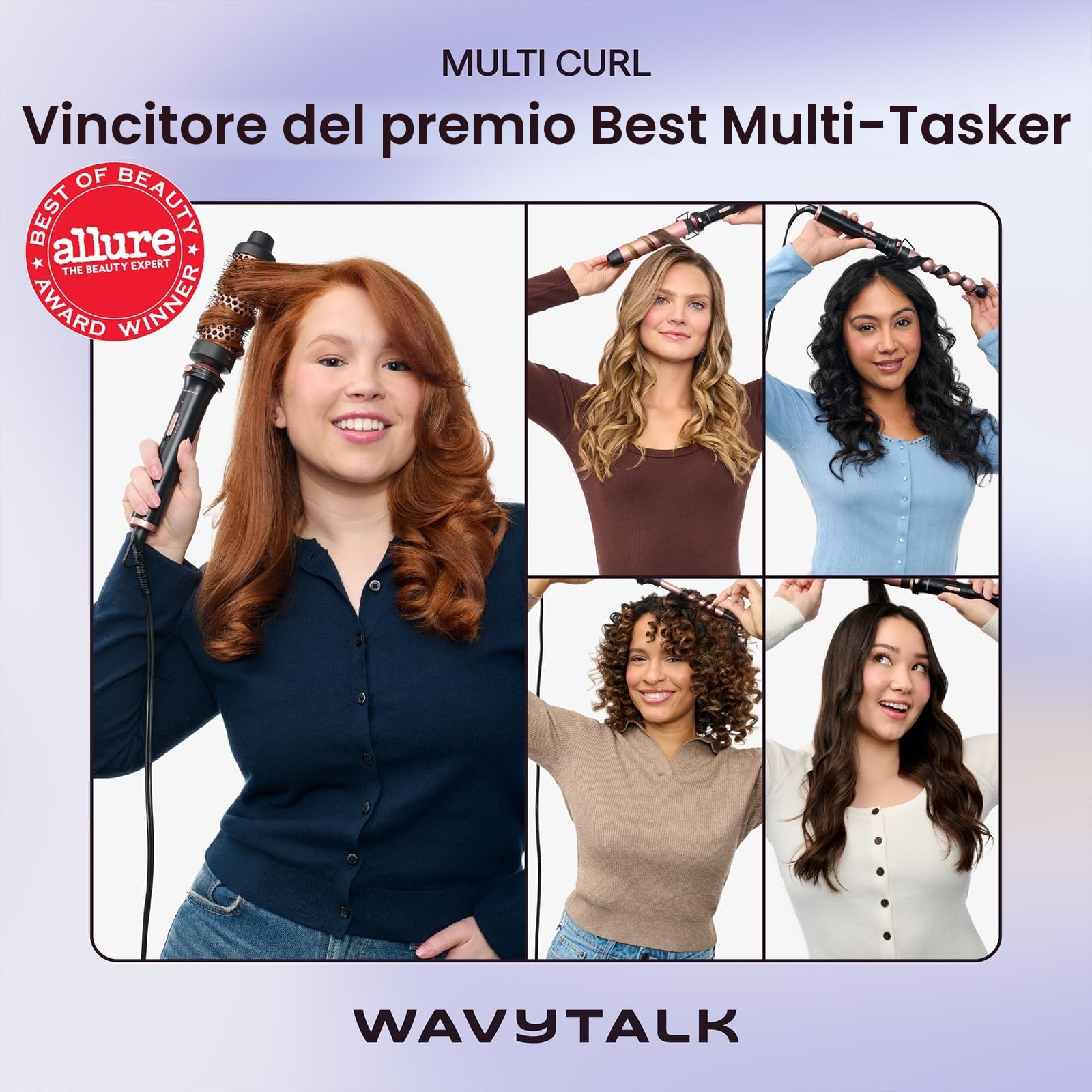 Wavytalk Arricciacapelli, 5 in 1 Set di pinze arricciacapelli con spazzola per arricciare e 4 ferri intercambiabili in ceramica (13-32 mm), guanto resistente al calore e 2 fermagli