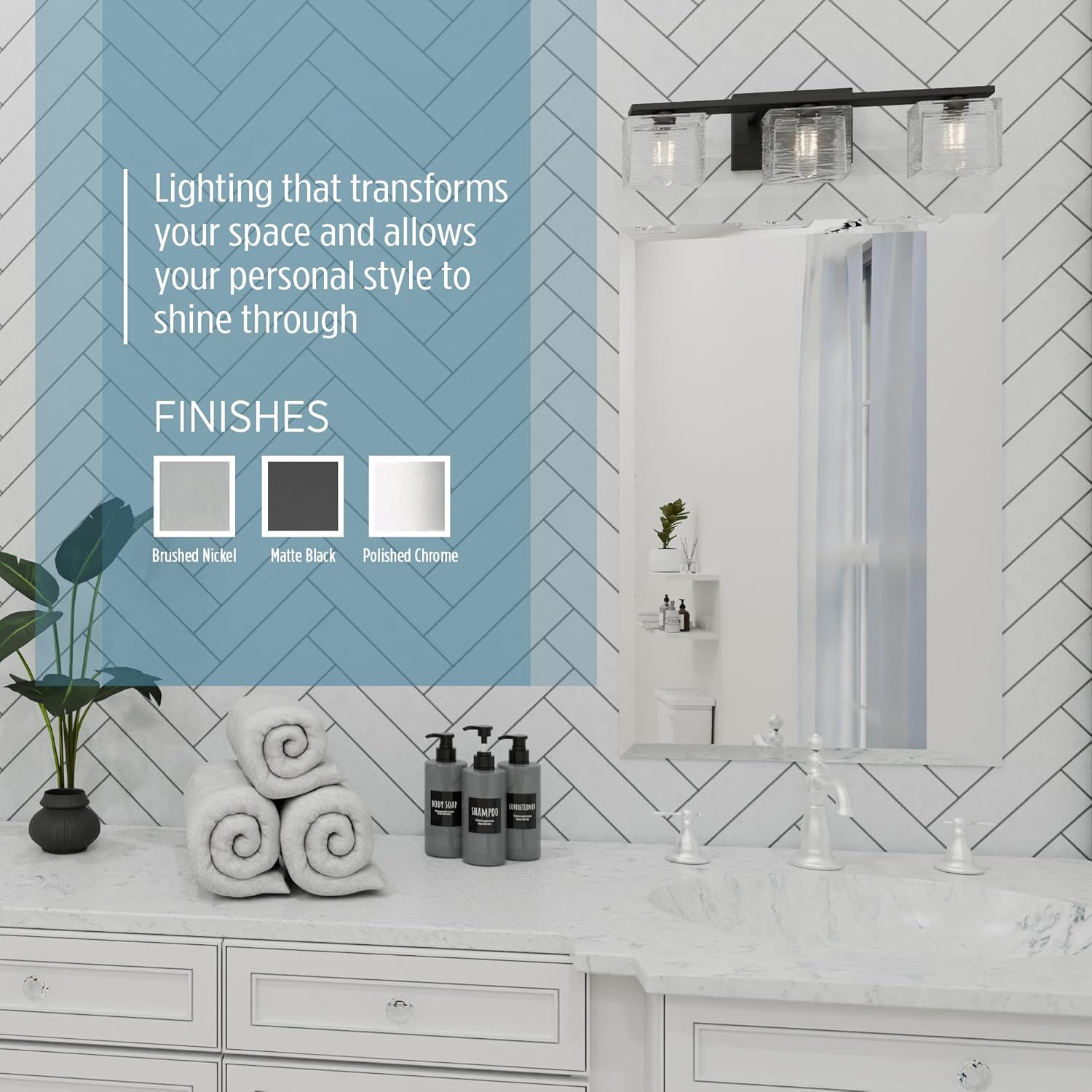 Quoizel Westcap Modern Vanity Lights, 3-Light, 22.5 Inch Matte Black Bathroom Lighting Fixtures Over Mirror, Sandblasted Glass, G9 Bulb, Transitional Wall Light for Bathrooms, Kitchen or Hallway
