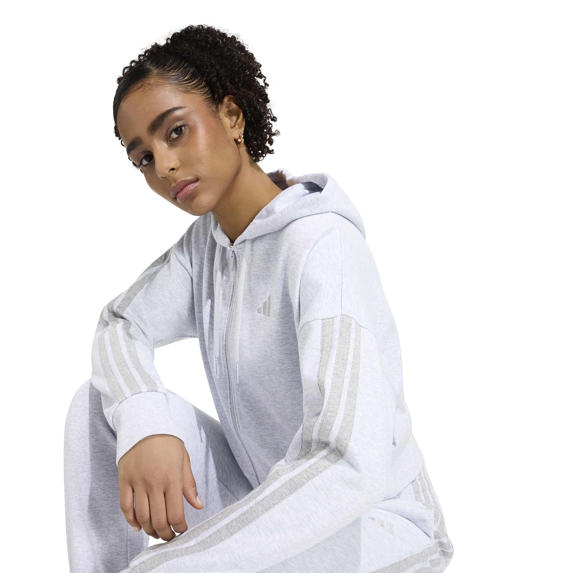adidas Kobiety Essentials 3-Stripes French Terry Full Zip Hoodie Sweatshirt, light grey heather/medium grey heather, XXL