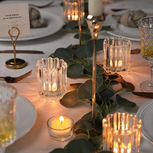Miniatura 5 de Portavelas votivas transparentes de cristal, juego de 6 portavelas votivas acanaladas, portavelas para centros de mesa de boda, cena, fiesta