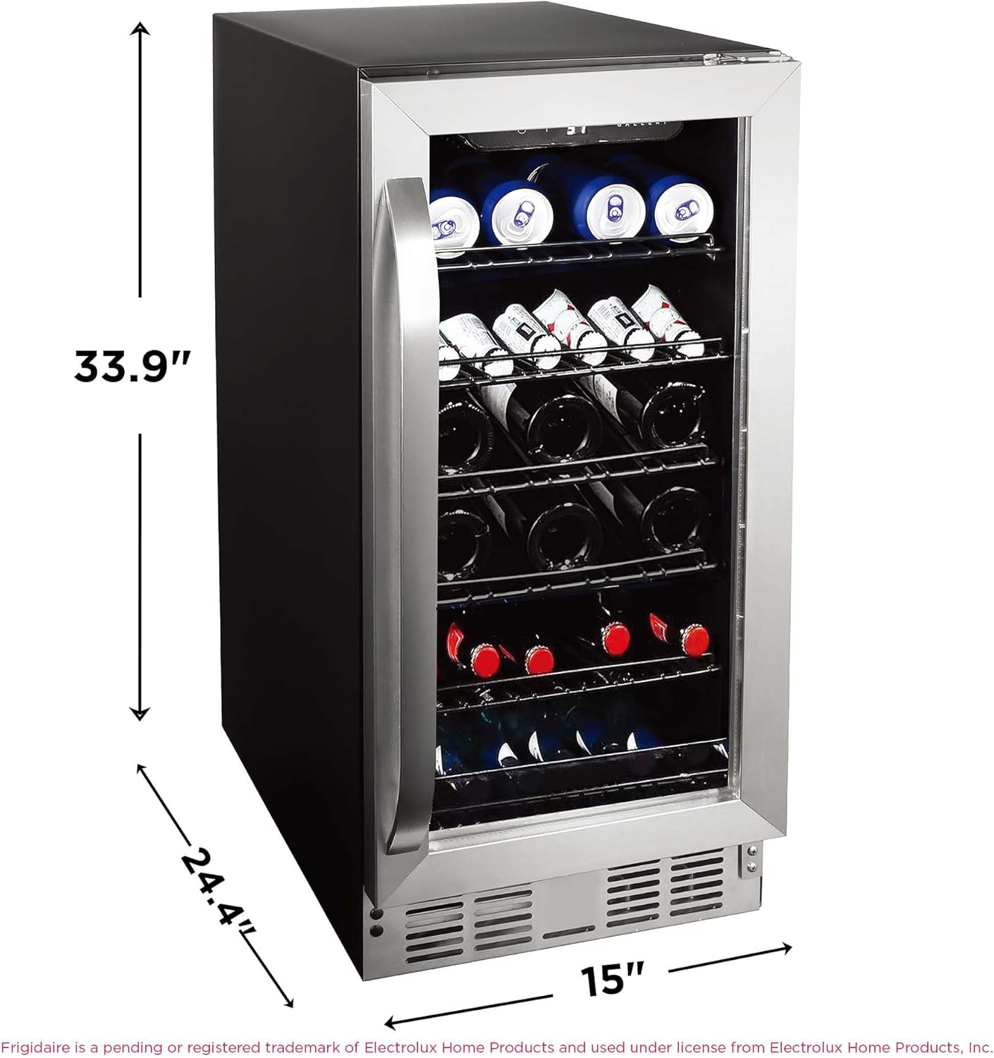 Frigidaire Gallery, 22.5" Wide Beverage Cooler, 30-Bottles Stainless Steel, with Lock, Tempered Glass Door, Frost Free, Glass Door, Stainless Steel, Built-in