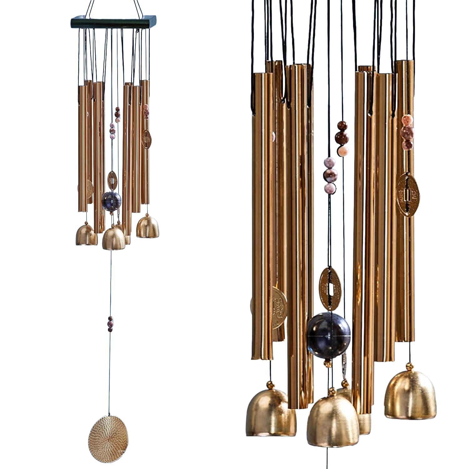 Wind Chimes with 6 Metal Pipes, Gold, Soothing Sound, Weather-Resistant, Indoor and Outdoor Hanging Decor-image-22