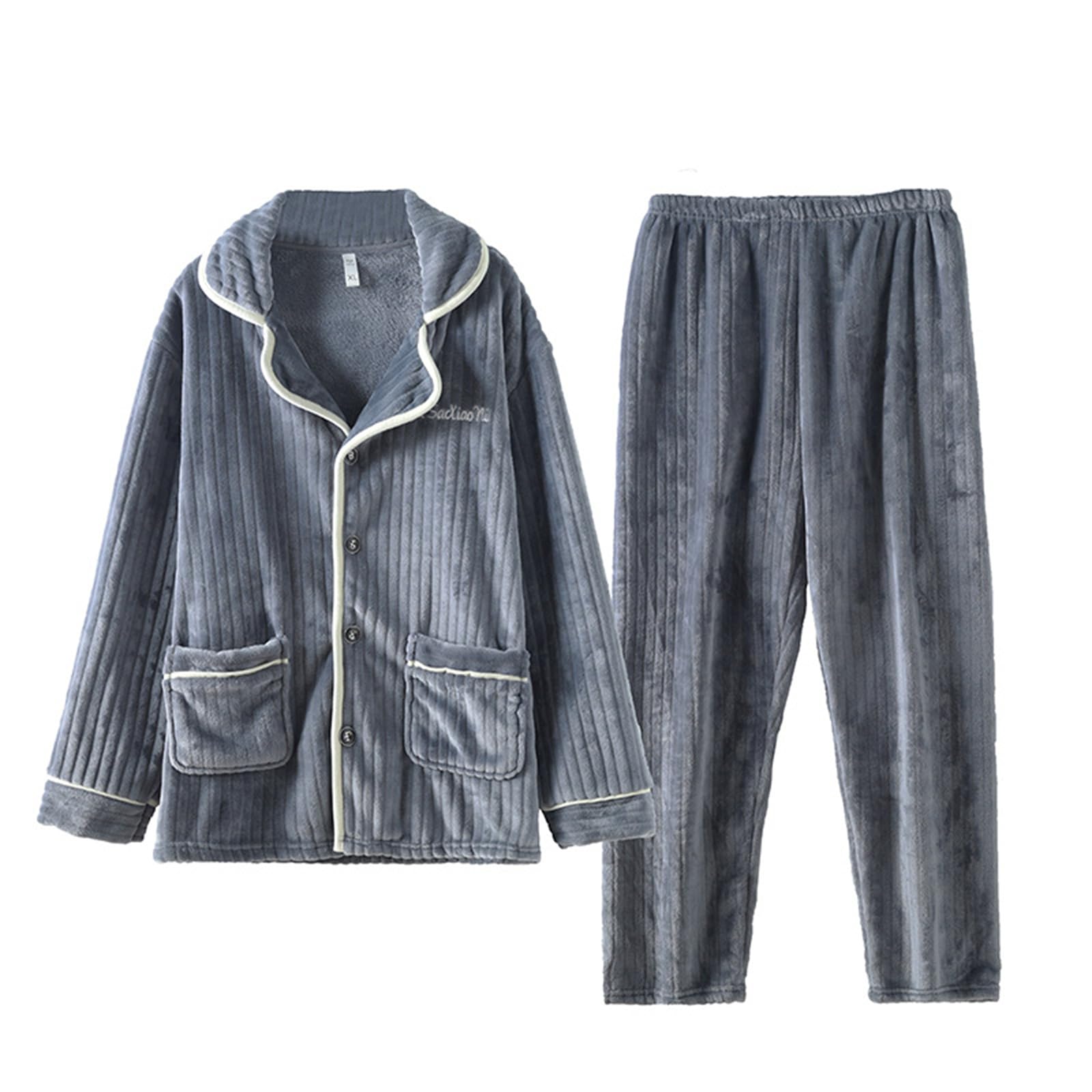 Pijamas de los Hombres Traje de Dos Piezas de Franela Invierno Grueso y cálido Terciopelo Coral Uso casero Pijama Set Lovers Sleepwear 2PCS Ms Nightwear