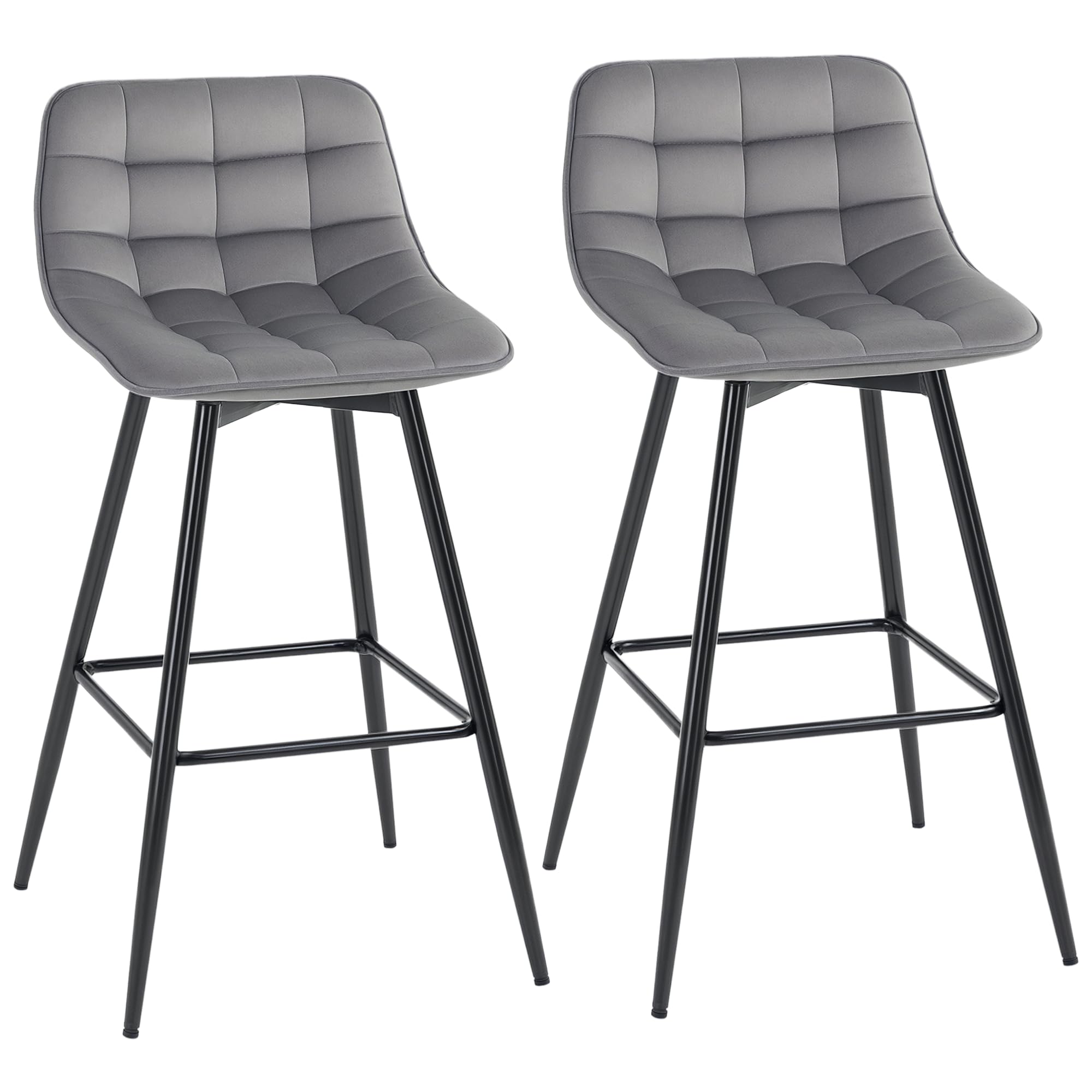 HOMCOM Conjunto de 2 Taburetes Altos de Cocina Sillas Altas de Cocina con Respaldo y Reposapiés Carga 120 kg para Bar Salón Comedor Gris