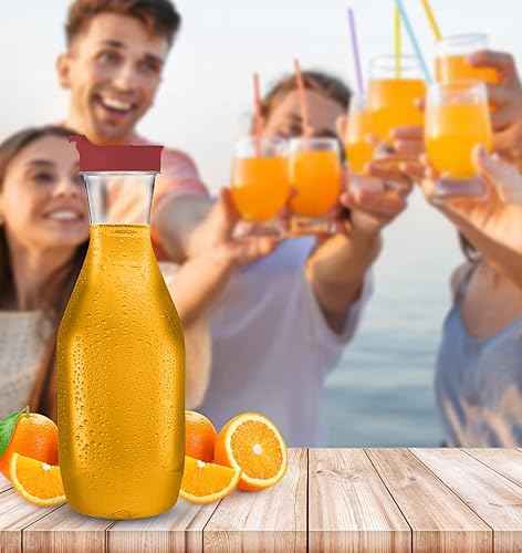 Miniatura 6 de Party Bargains Jarra de plástico de 50 onzas con tapas, transparente, 6 unidades, tapa roja con pestaña abatible de alta calidad y jarra de plástico