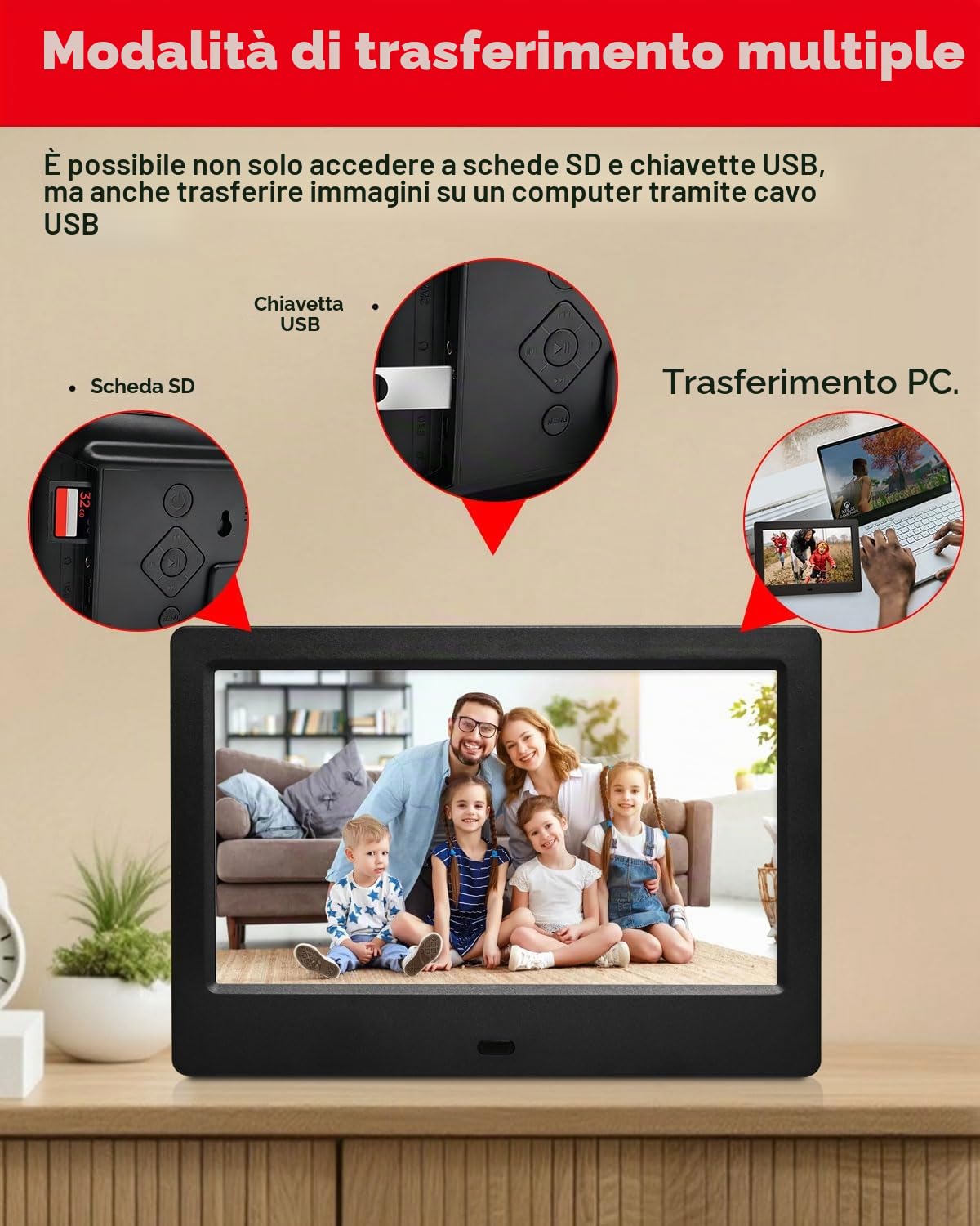7 Pollici cornice digitale,cornice digitale foto schermo IPS,Slideshow elettronico a parete con riproduzione di foto/video/musica tramite USB o SD