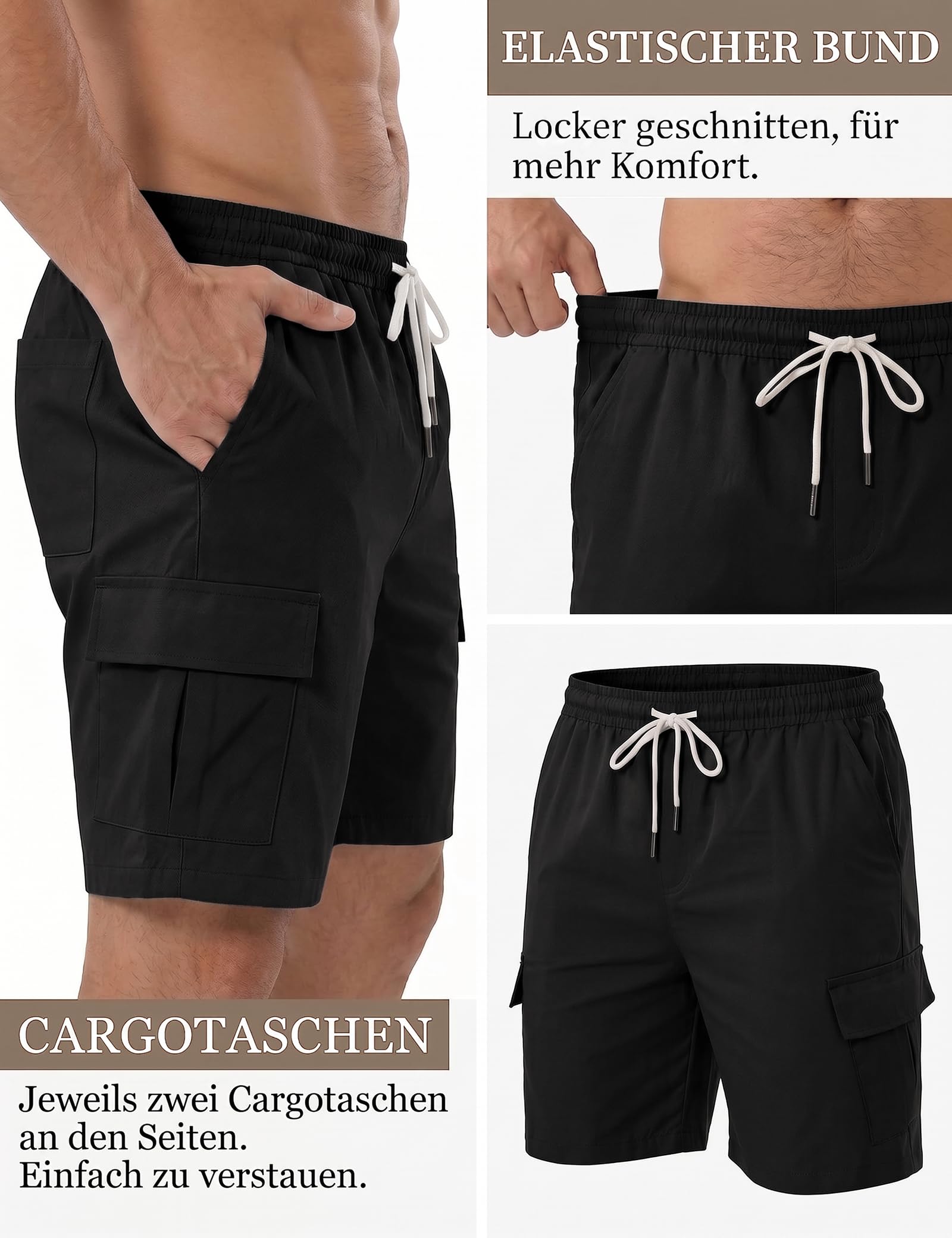 iClosam Pantalones Cortos Cargo Hombre Cintura Elástica Corte Recto Algodón Transpirable XS-3XL