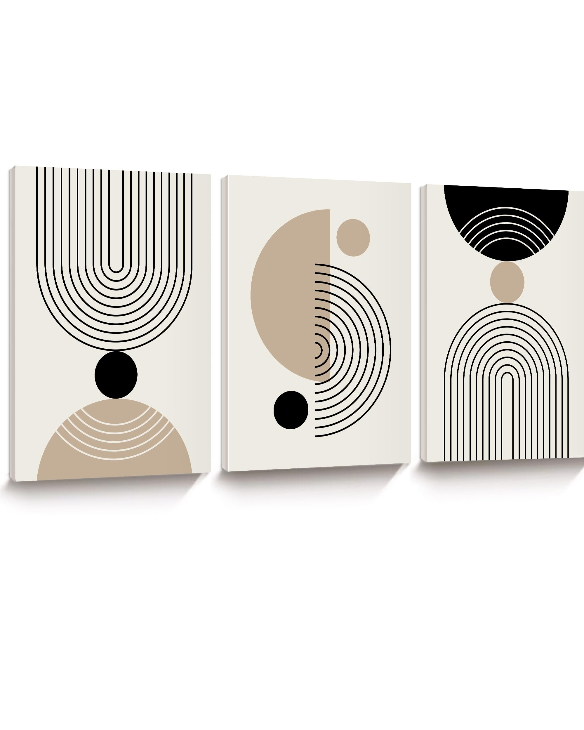 HesenDot 30x40CM Abstract Beige Black Geometric Framed Wall Art Set of 3