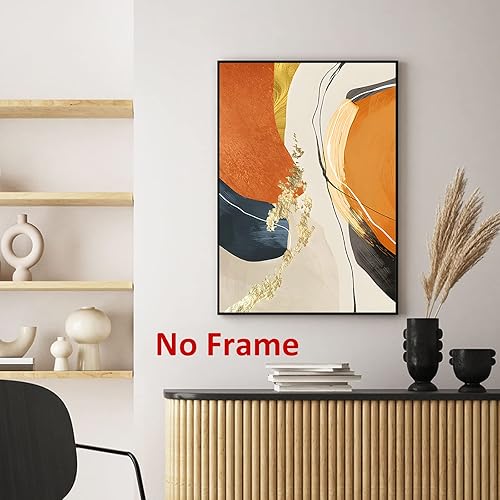 Miniatura 5 de Lienzo abstracto naranja para pared, póster moderno naranja, pintura geométrica abstracta, lienzo de lámina dorada, pintura naranja y dorada, arte