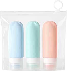 Kit 3 Frascos de Silicone Para Viagem 90ml Com Bolsa Transparente Ideal Para Mala De mão Aeroporto (COLORIDO)