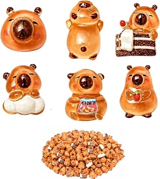 200 Pcs Mini Capybara Figurines, Mini Resin Figures, Tiny Resin Figures Cute Animal Dollhouse Miniatures for Crafts Nail Art Garden Micro Landscape DIY Decorations6 Styles