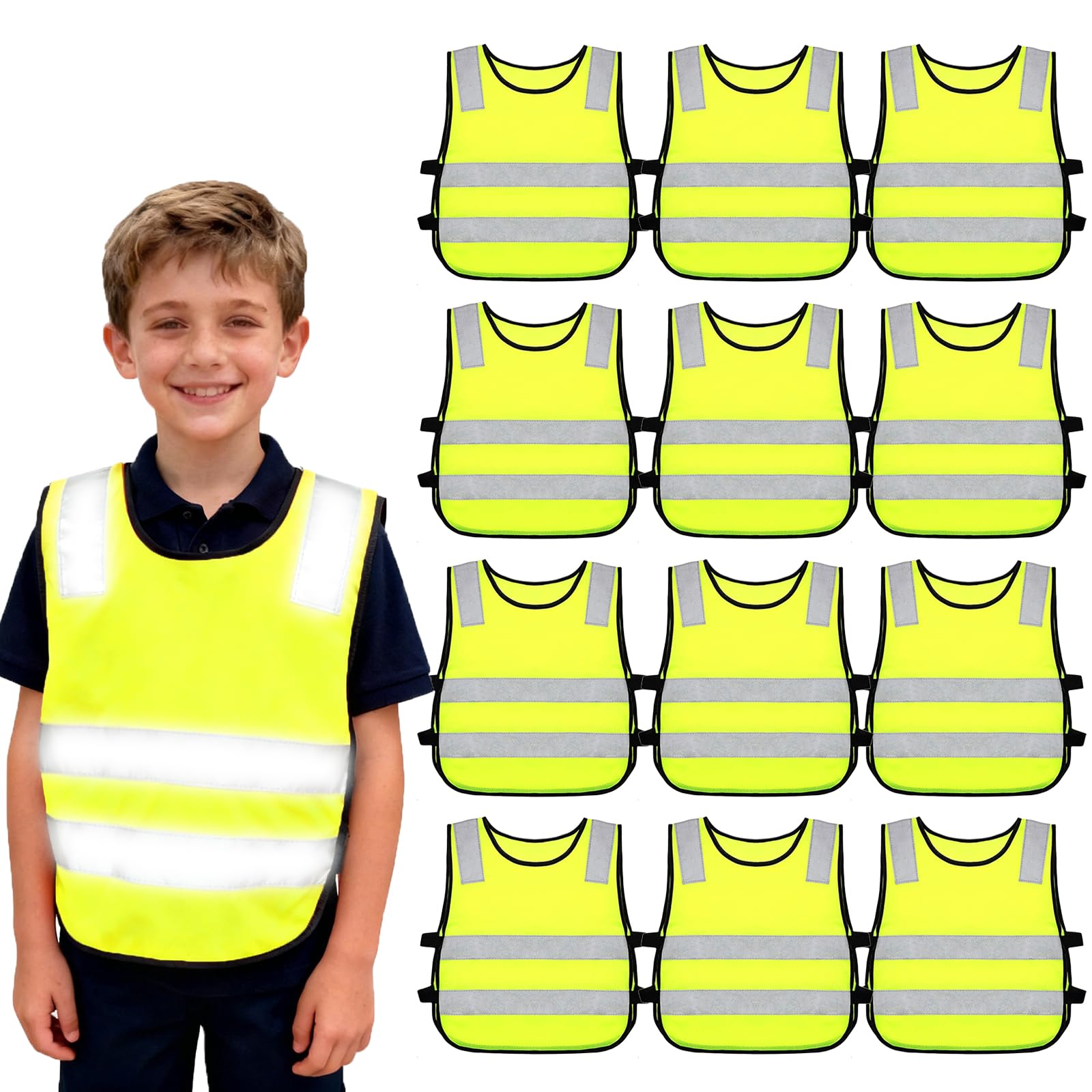 PORFOYO 12 Pièces Gilets de Sécurité Auto, Gilet de Sécurité Enfants, Gilet de Sécurité Enfants, Gilet de Sécurité Enfants, 40 * 45 cm Gilet Réfléchissant Enfants Pour Sport, Course à Pied, Vélo