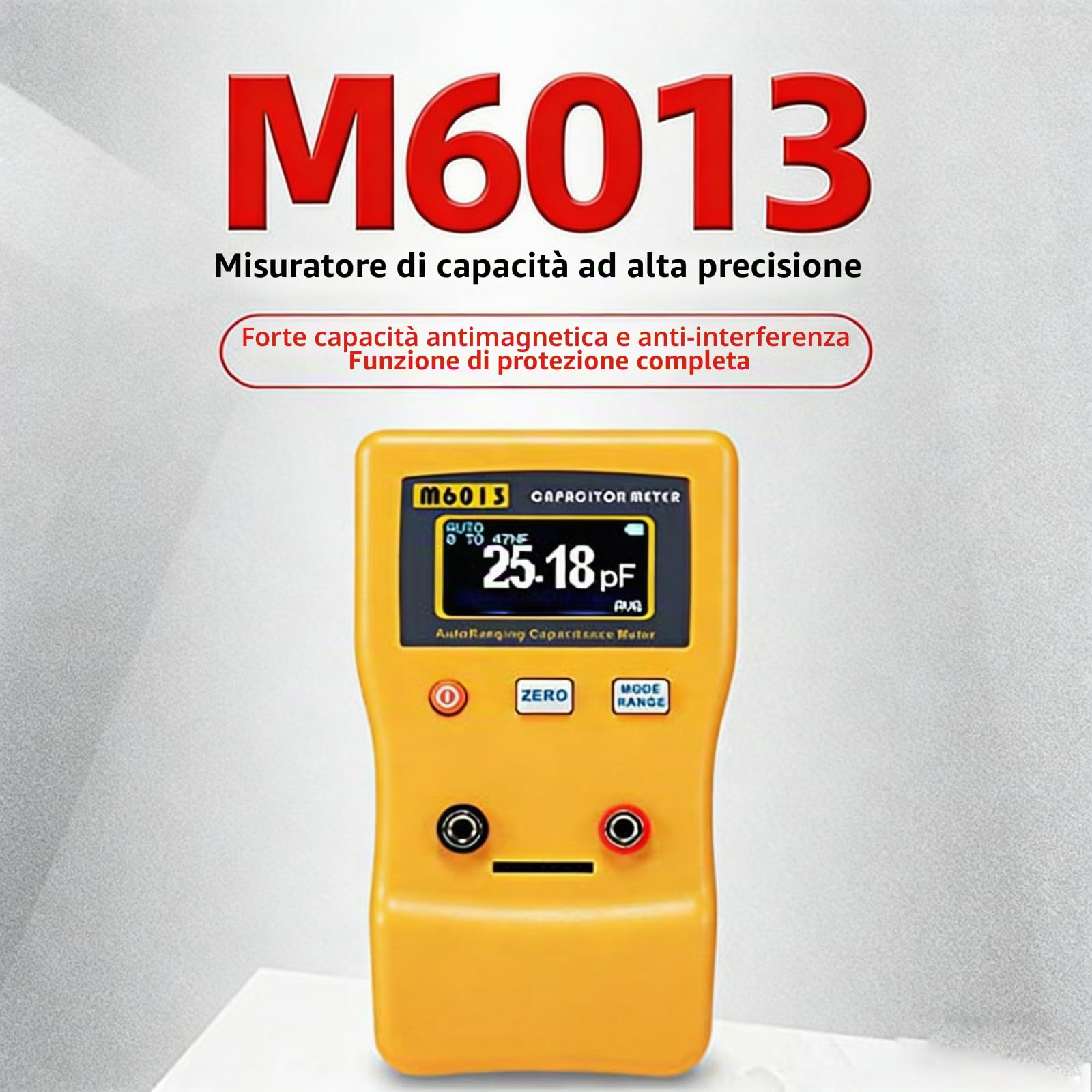 Tester del Condensatore, 0.01pf-470000uf Misuratore Capacità Digitale, M6013 Gamma Automatica Capacitance Meter Capacitor Tester con Retroilluminazione LCD, Supporto Nascosto