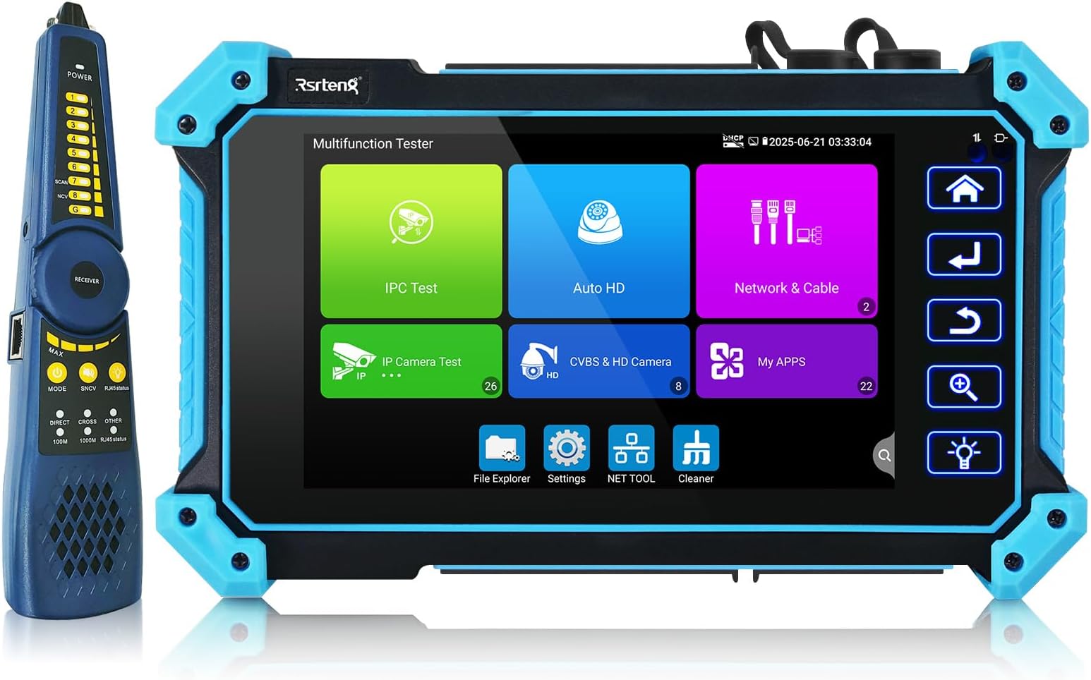 Rsrteng 8K IP Camera Tester with Cable Tracer, IPC-5200C Plus 8MP AHD CVI TVI SDI CVBS IP Camera Test 4K HD Display Video Monitor 5.4 inch IPS Touch Screen IPC Tester Support POE PTZ RS485 HDMI & VGA