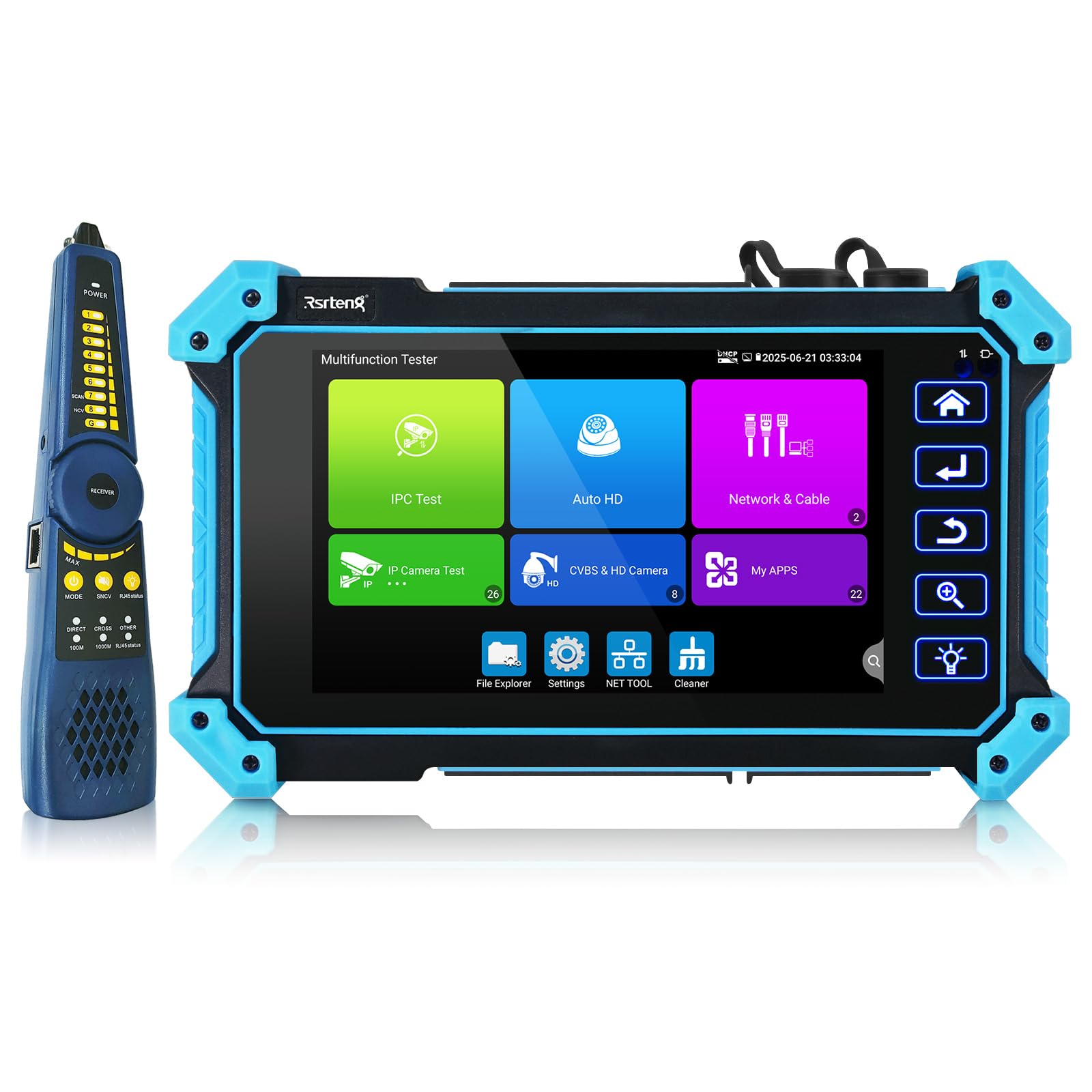 Rsrteng 8K IP Camera Tester with Cable Tracer, IPC-5200C Plus 8MP AHD CVI TVI SDI CVBS IP Camera Test 4K HD Display Video Monitor 5.4 inch IPS Touch Screen IPC Tester Support POE PTZ RS485 HDMI & VGA