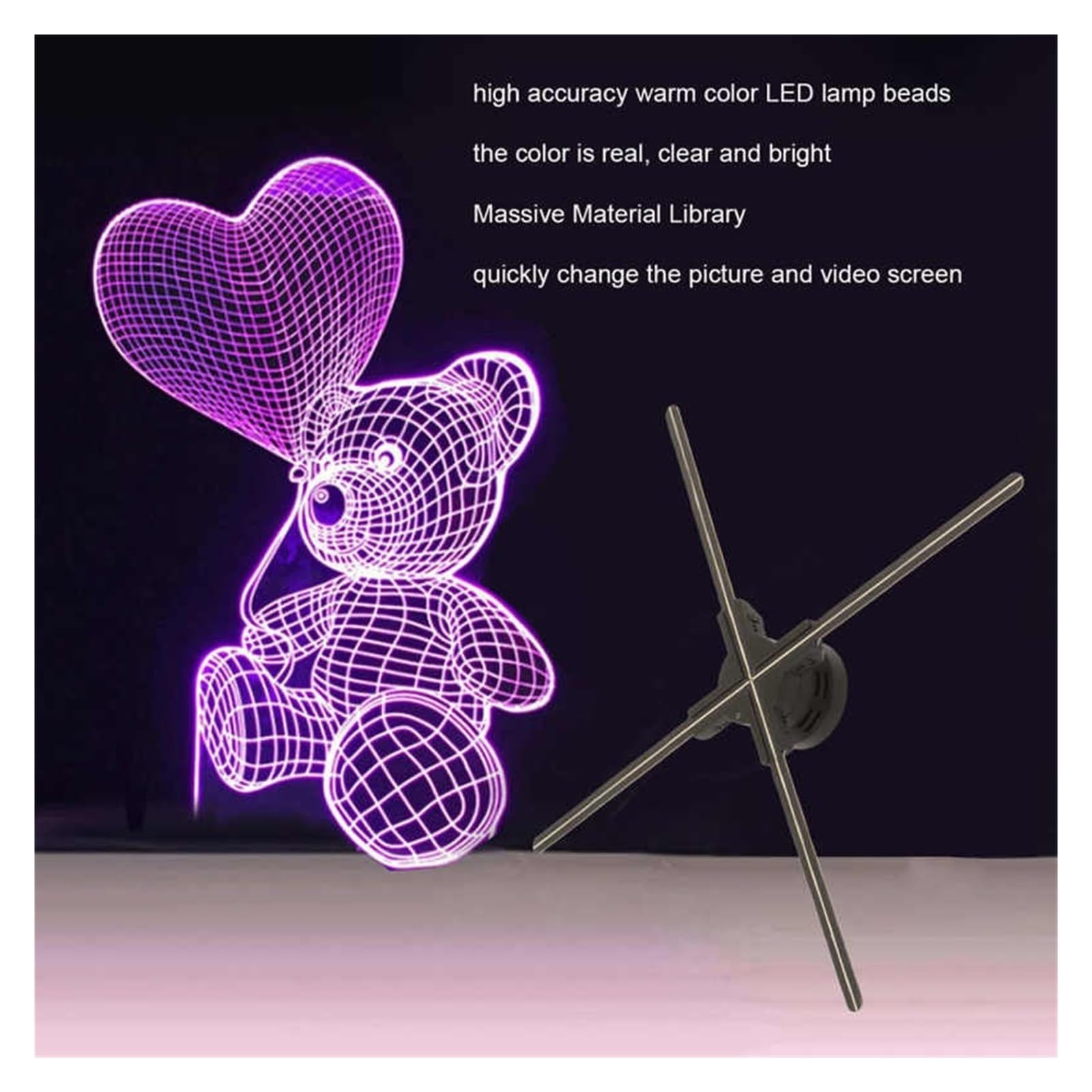 Ventilatore olografico 3D, Macchina Pubblicitaria Olografica 3D 2000x720 720 LED 4 Foglie E Gioco Ventilatore Olografico Regolabile