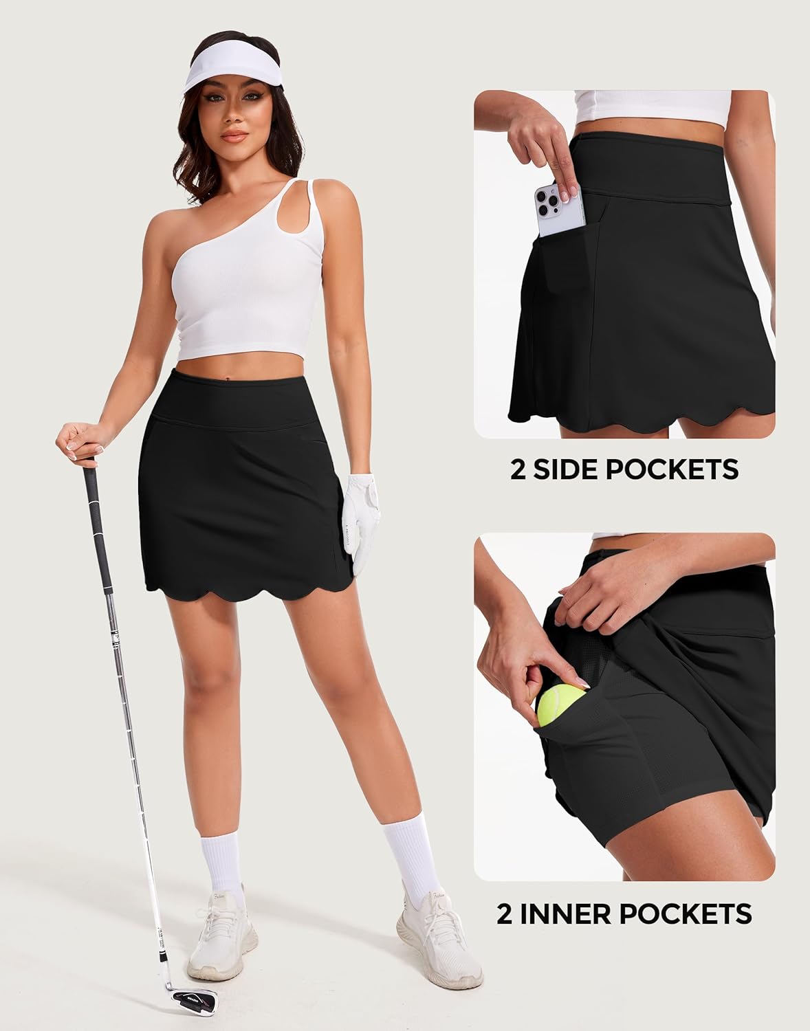 M MOTEEPI Skorts for Woman with Pockets 16" Golf Athletic Skirts Scalloped Hem Tennis Skirt Dressy Casual - Image 5