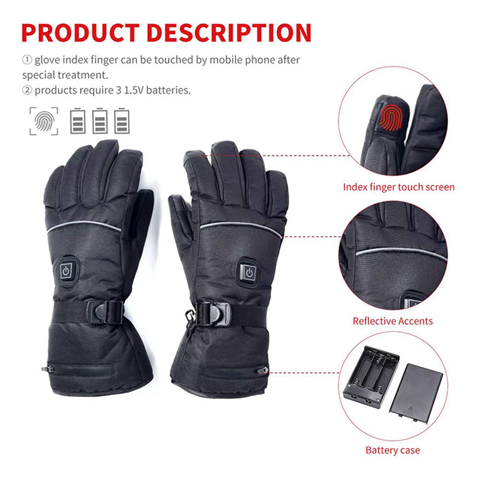 CHEWYNP Guanti per Bici Elettriche Guanti Riscaldati Elettrici per Uomo Donna con 3 Livelli di Riscaldamento Guanti Riscaldati Touch Screen Guanti Sci Snowboard,Rifrangente(Senza Batteria)