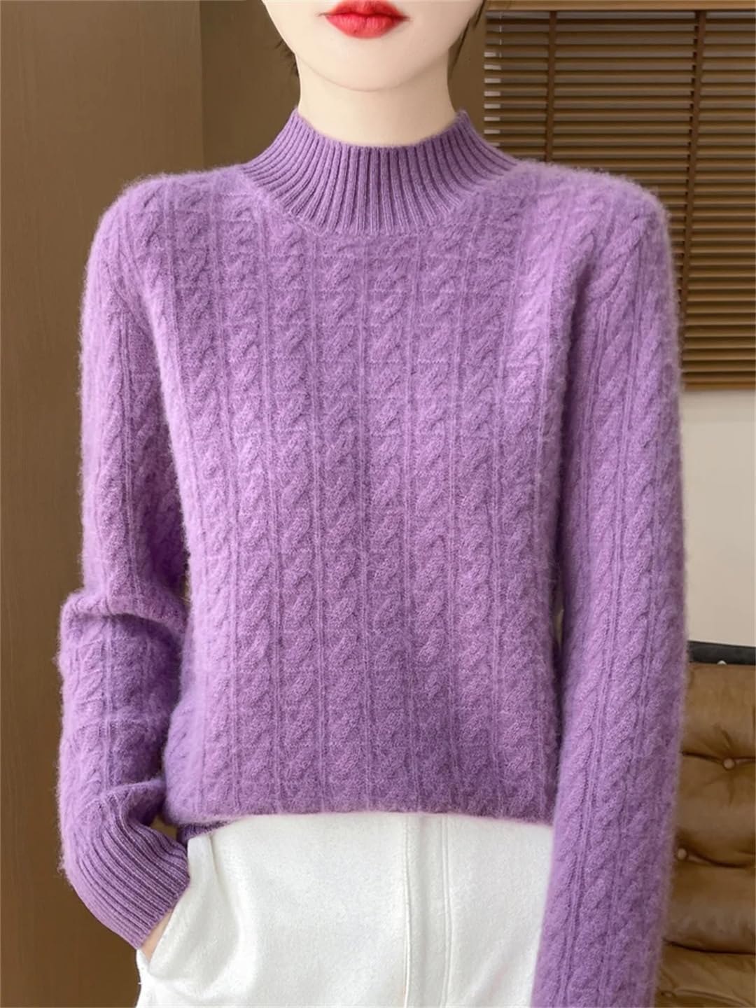 Maglione lavorato a maglia spessa da donna in lana merino maglione invernale caldo collo a mezza altezza BottoBeigeng camicia