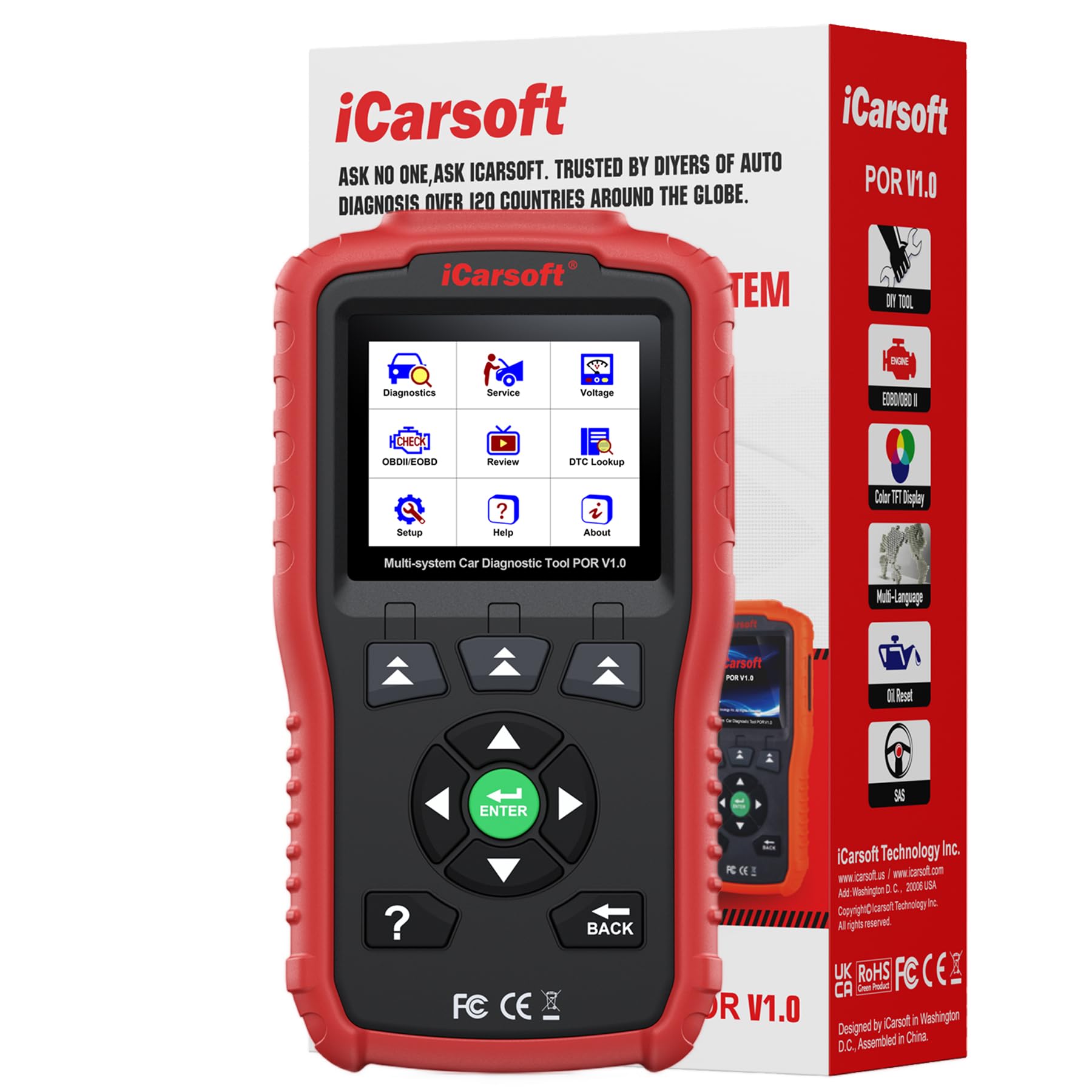 iCarsoft por V1.0 OBD2 Máquina Diagnosis Coche para Porsche/Cayenne/Macan, Escáner de Todo el Sistema, Reinicio de Aceite, Calibración SAS, Prueba de Batería, Actualización de por Vida