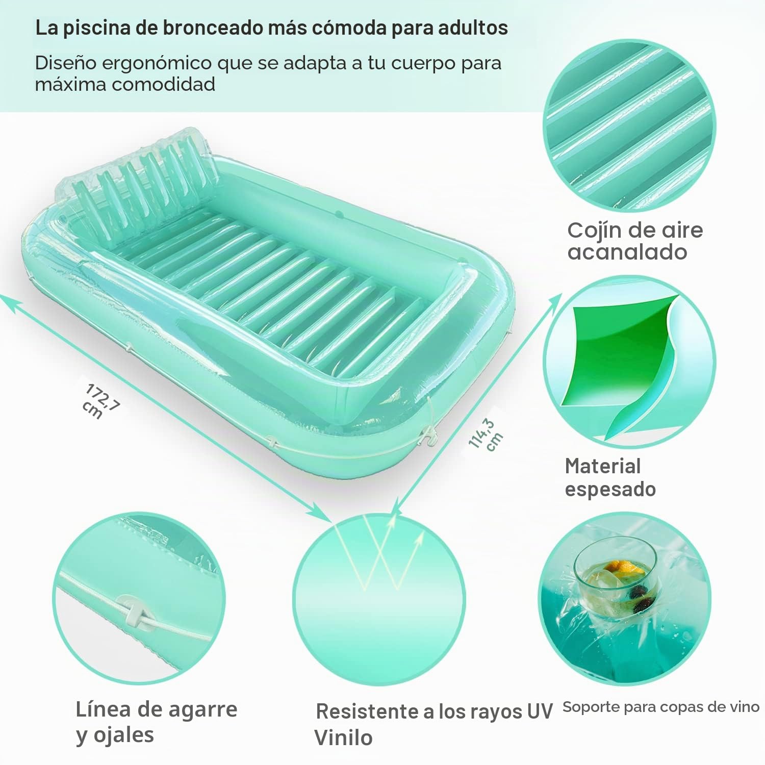 Float Joy Colchoneta Piscina Tanning Pool Hinchables para Piscina Flotadores Adultos 178 x 114cm colchoneta Playa Hamaca inchables Piscina