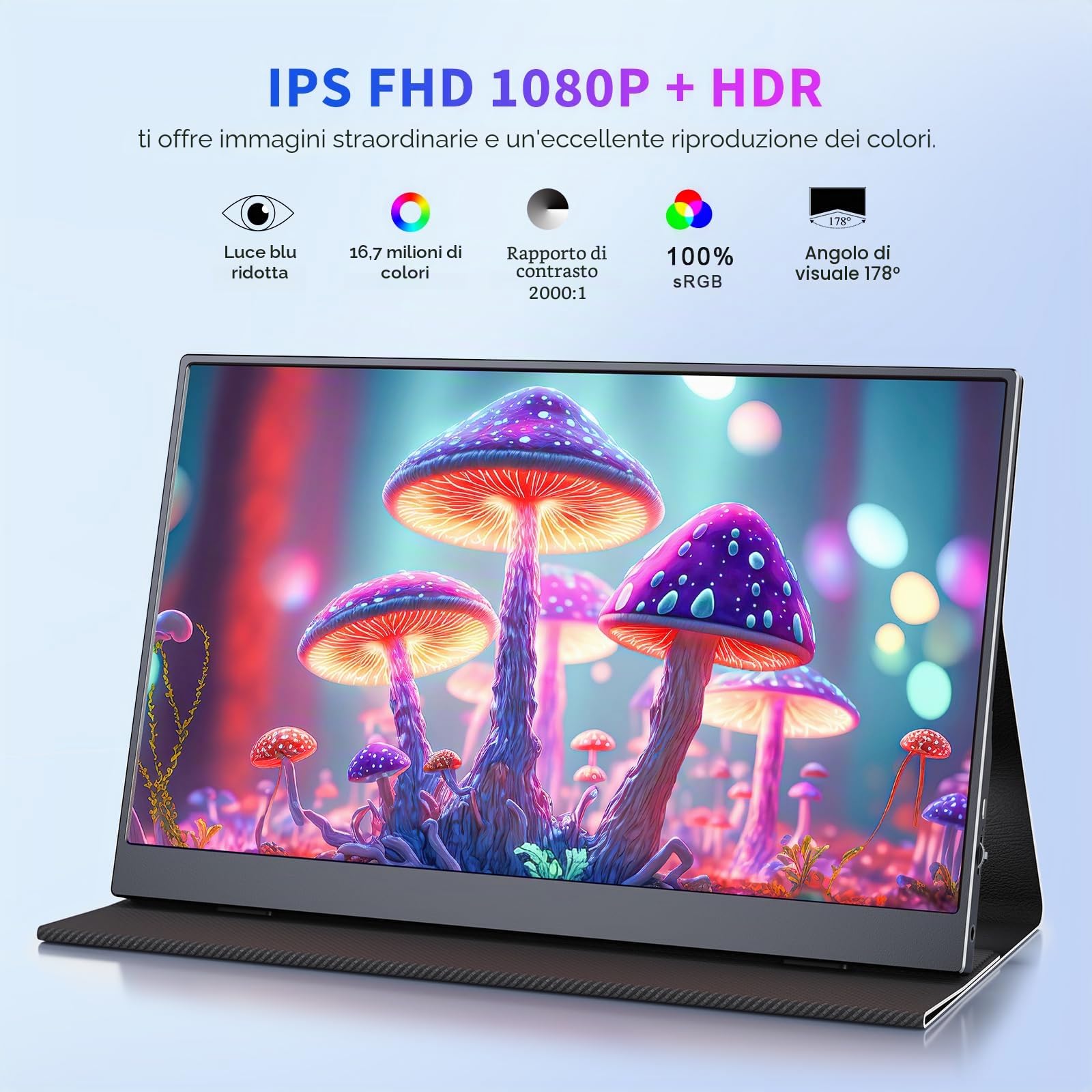 Monitor Portatile, 15.6 Pollici Schermo Portatile, 1920x1080 FHD | Portable Monitor con Mini HDMI/USB-C, per Laptop, PC, Mac