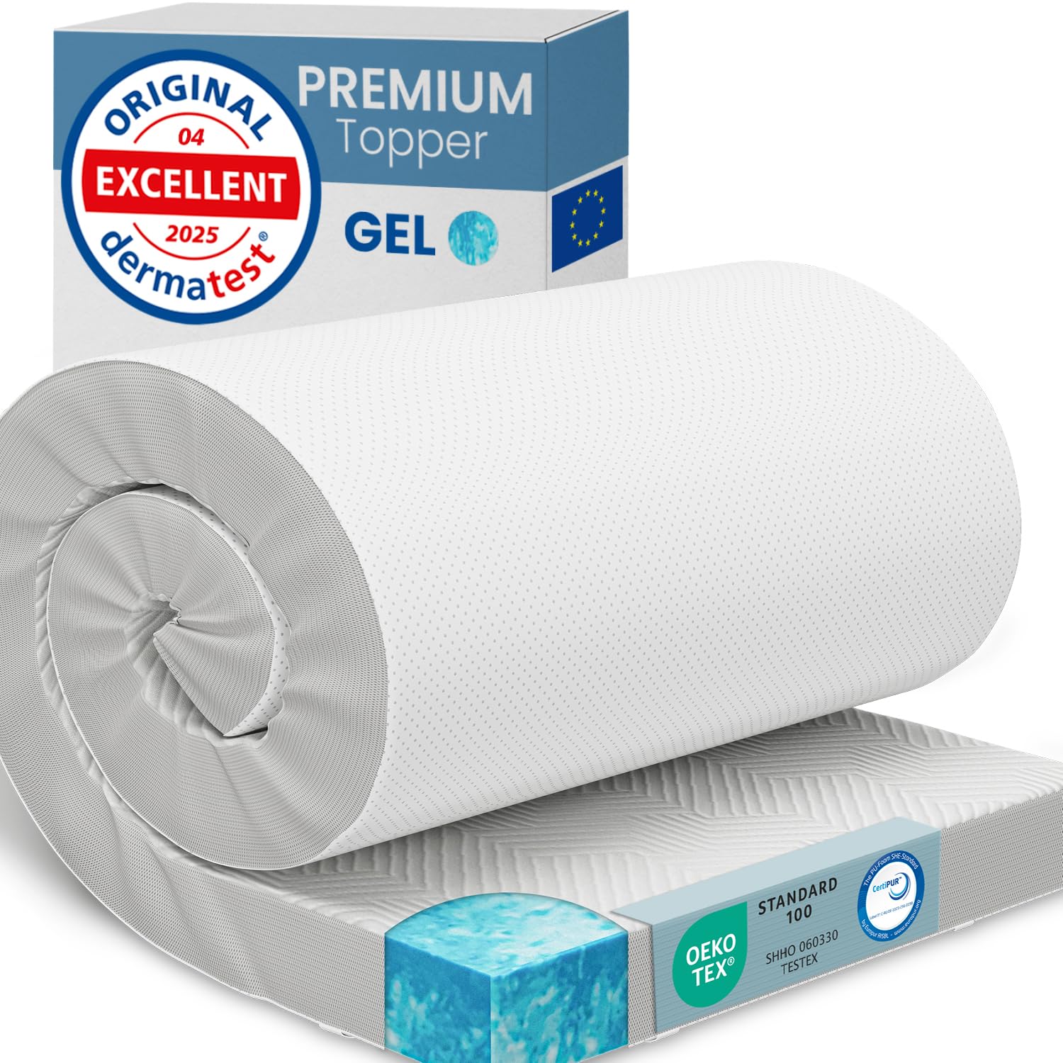 ELONEO Gel Topper 90x200cm, nakładka na materac z 8 cm pianki żelowej z pamięcią kształtu, oddychający pokrowiec z siatki 3D, wygodny nakładka na materac z elastycznymi taśmami narożnymi