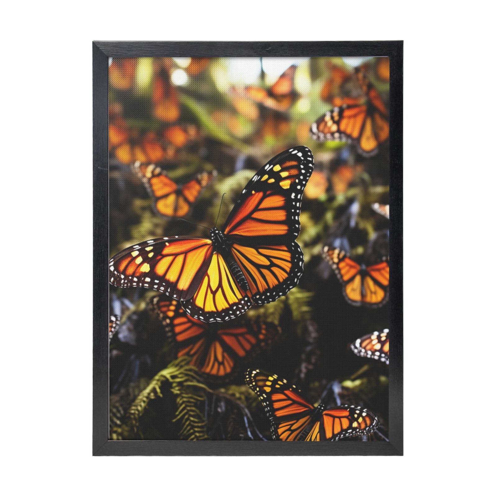 Framed Wall Art - Decorative Canvas Painting Heaps of Orange Monarch Butterflies Pictures Poster Aesthetic Modern Prints Artwork for Bedroom Office Wall Decor Ready To Hang 12x16 in
