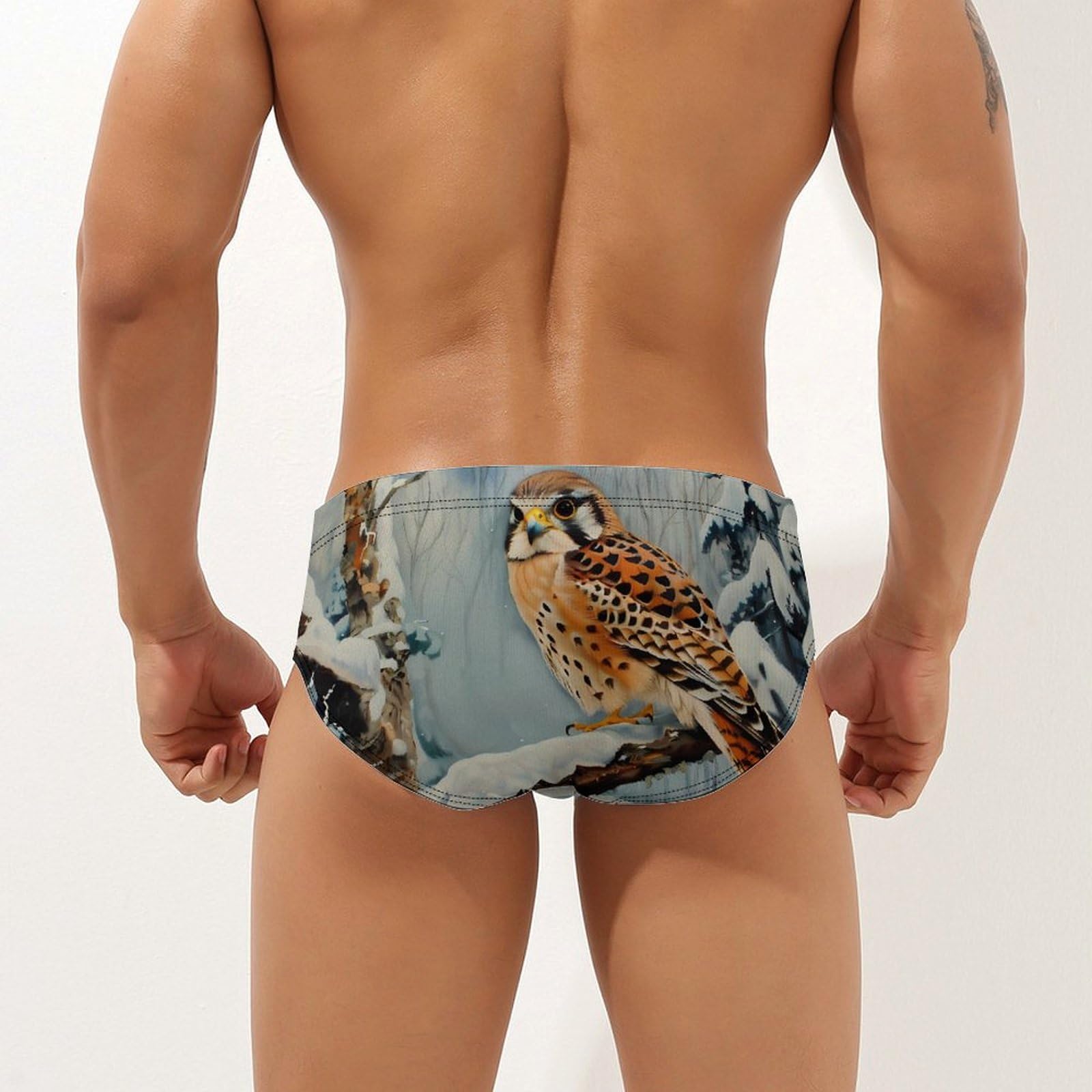 In Snowscape Kestrel Mens Swim Briefs Bikini Swimwear Print Beach Shorts Sexy Swimsuit XL