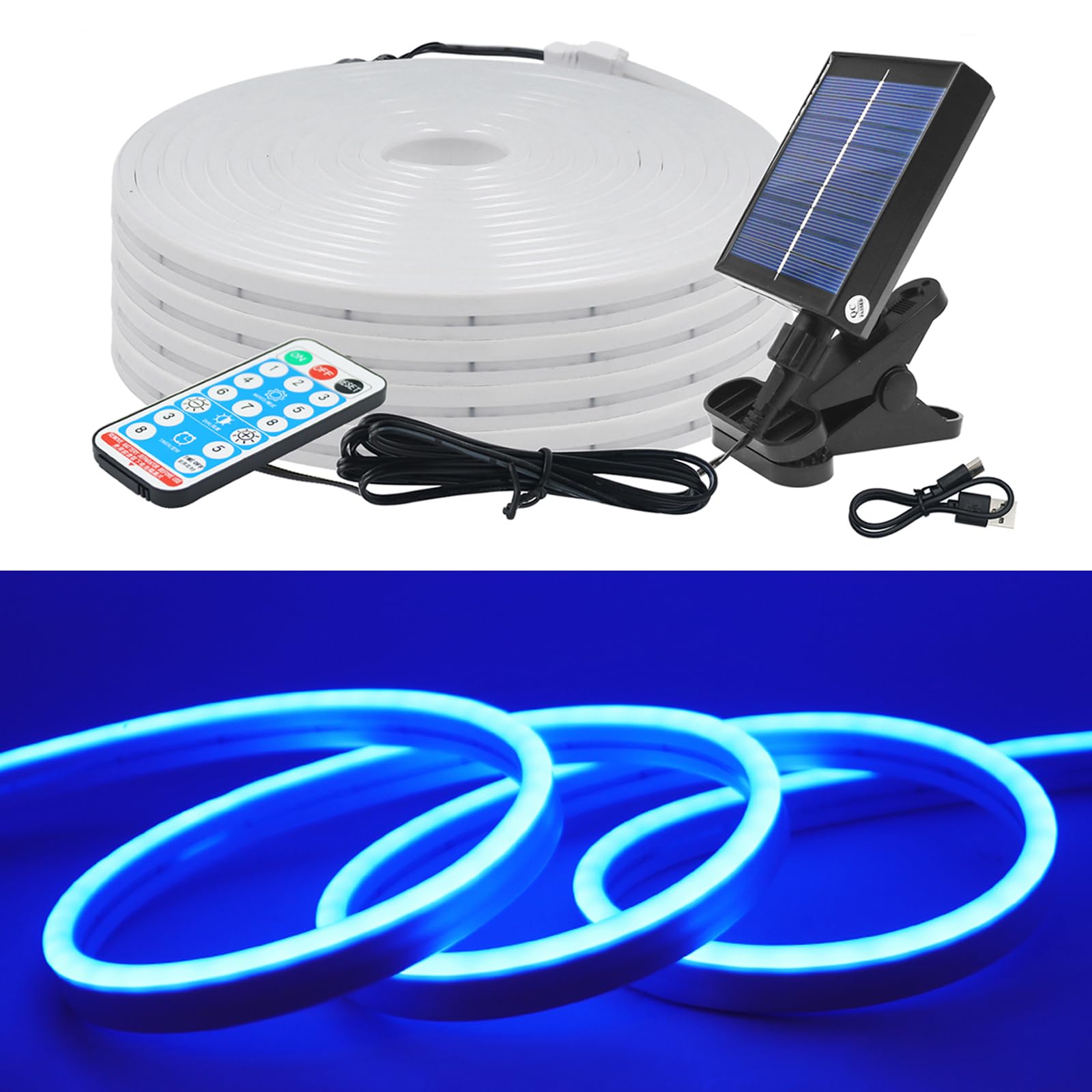 KISUFU 24V Solar LED Neon Strip Lights Outdoor, IP67 Waterproof 120 LEDs/m Dimmable 2835 Neon Light with 1.2W Clip Solar Controller for Yard Garden Decor. — image 1