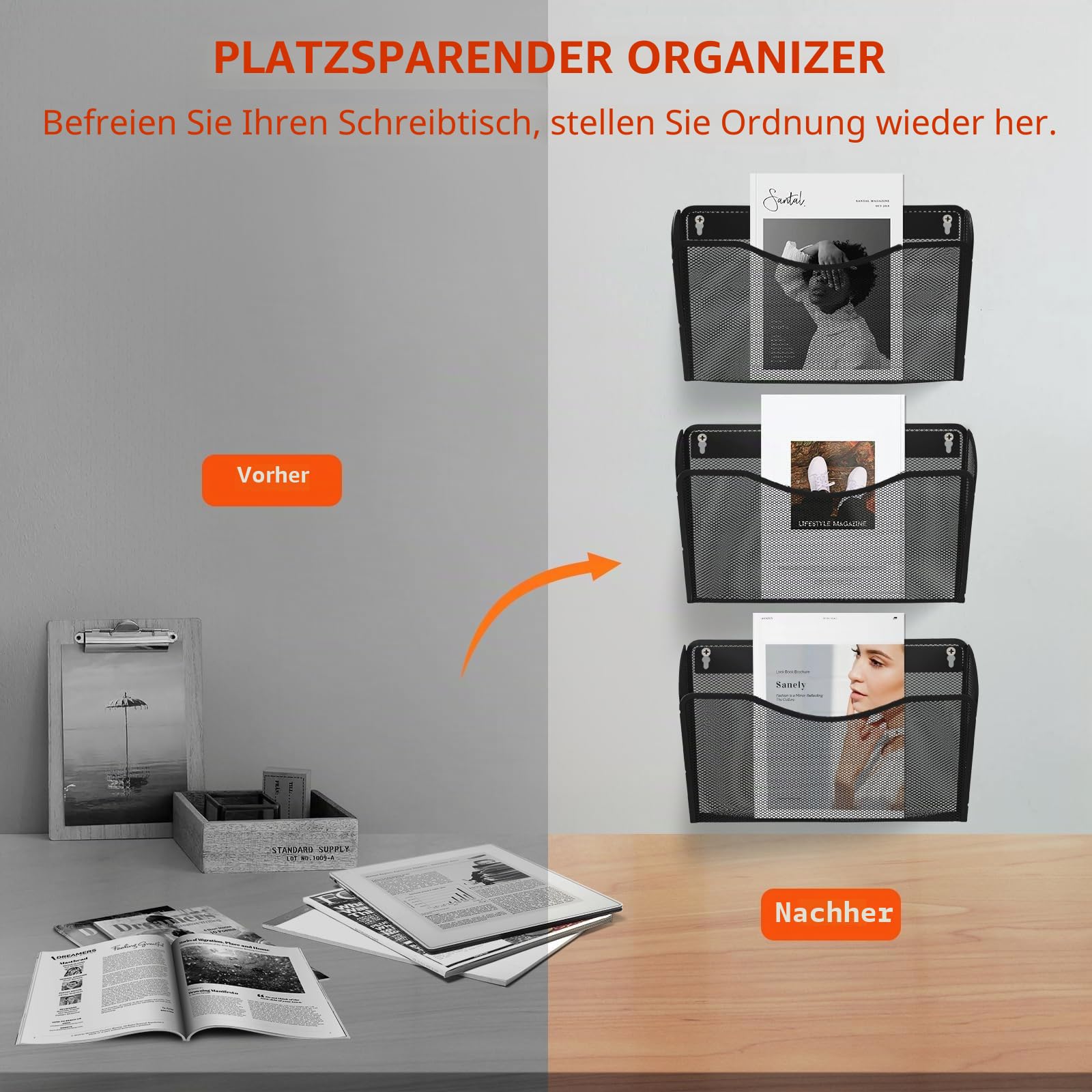 AGPTEK 3er Pack Wand Zeitungshalter, Wand Magazinhalter Prospekthalter