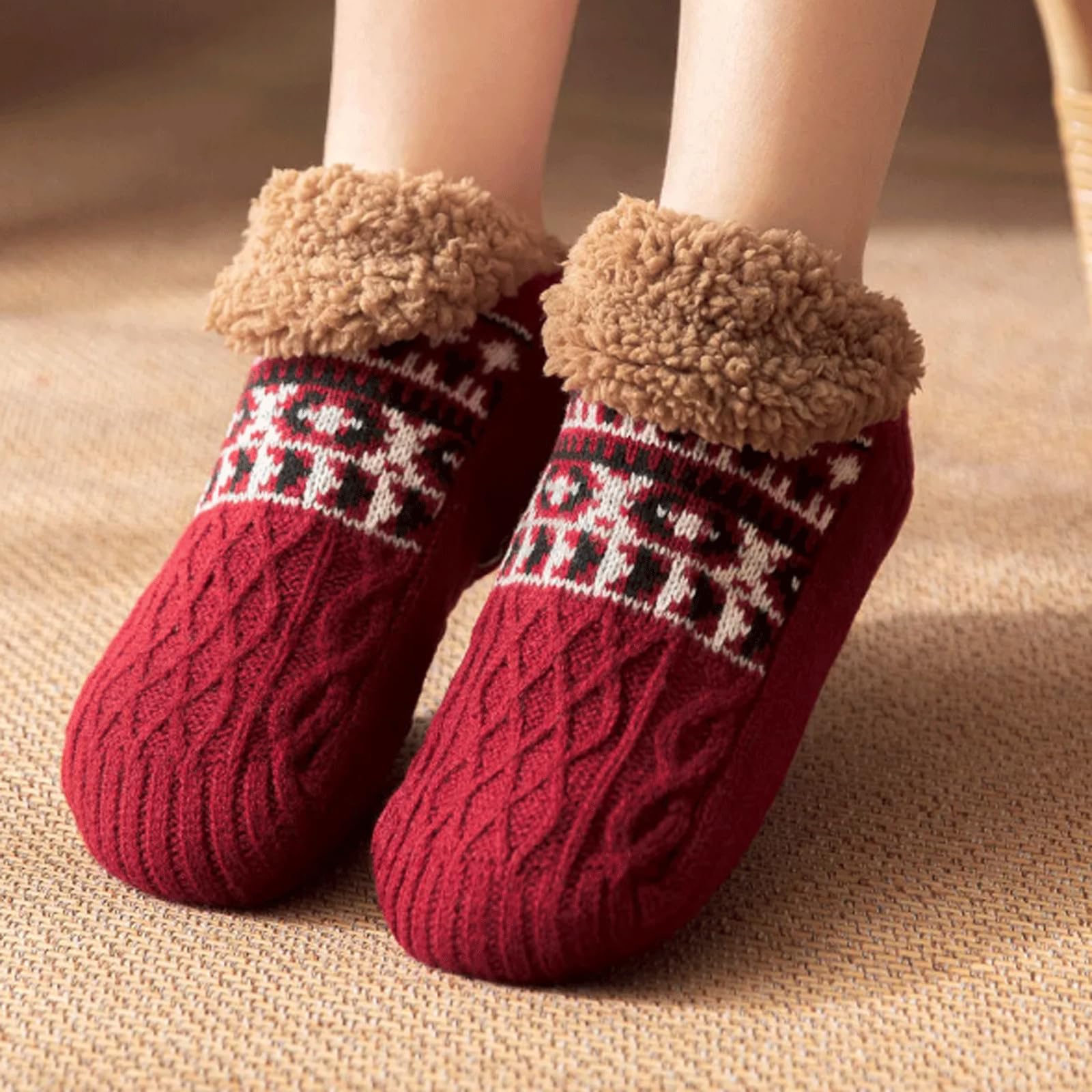 KRILLIQ Calzini da notte pelosi unisex Calzini invernali caldi in peluche antiscivolo per le gambe Pantofole comode Calzini da pavimento per la casa invernale