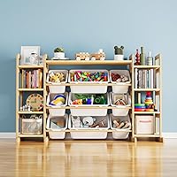 SpaceAid Large Toy Storage Organizer: 9 Shelves 9 Bins White Kids Bookshelf for Playroom Bedroom Organization