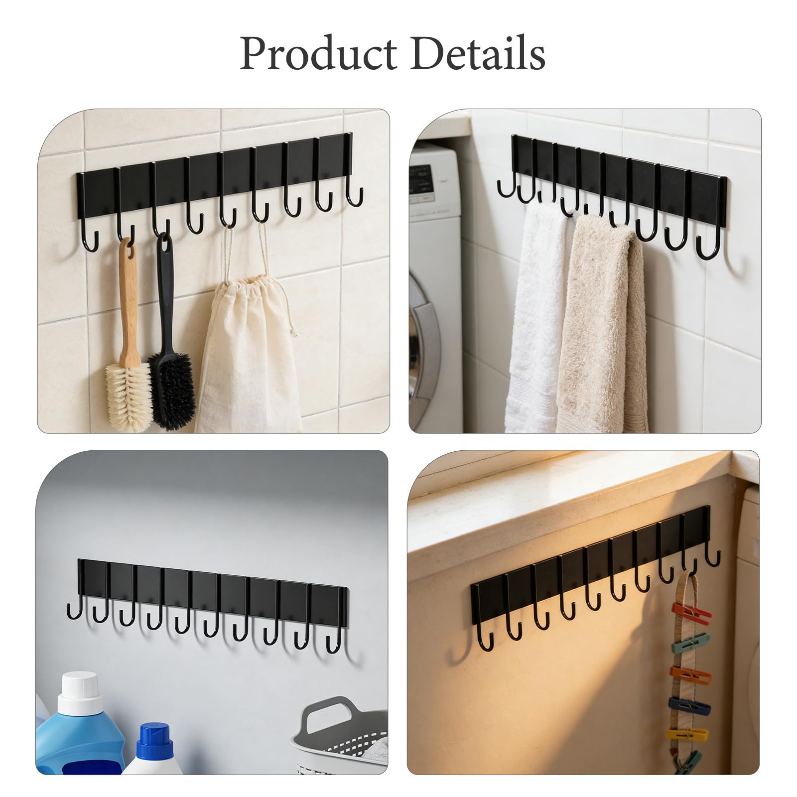 Magnetischer Wäscheorganizer Aufbewahrungsgestell aus Eisen für Waschmaschine 3 Stück Schwarz mit Haken für Trocknerbälle und Wäschebeutel für Waschküche und Zuhause